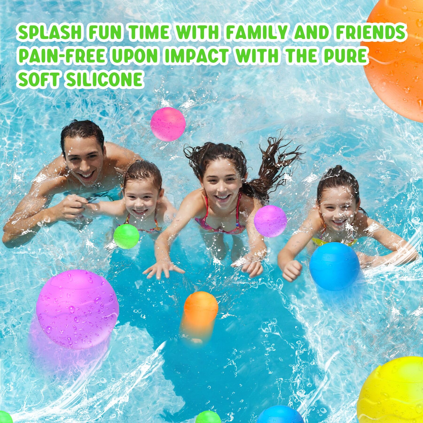 **COSOOS 24 Pack Reusable Water Balloons for Kids - Self-Sealing Refillable Summer Water Toys for Boys & Girls (Ages 3-12) - Fun Outdoor Water Games for Beach, Pool, Backyard & Birthday Parties**