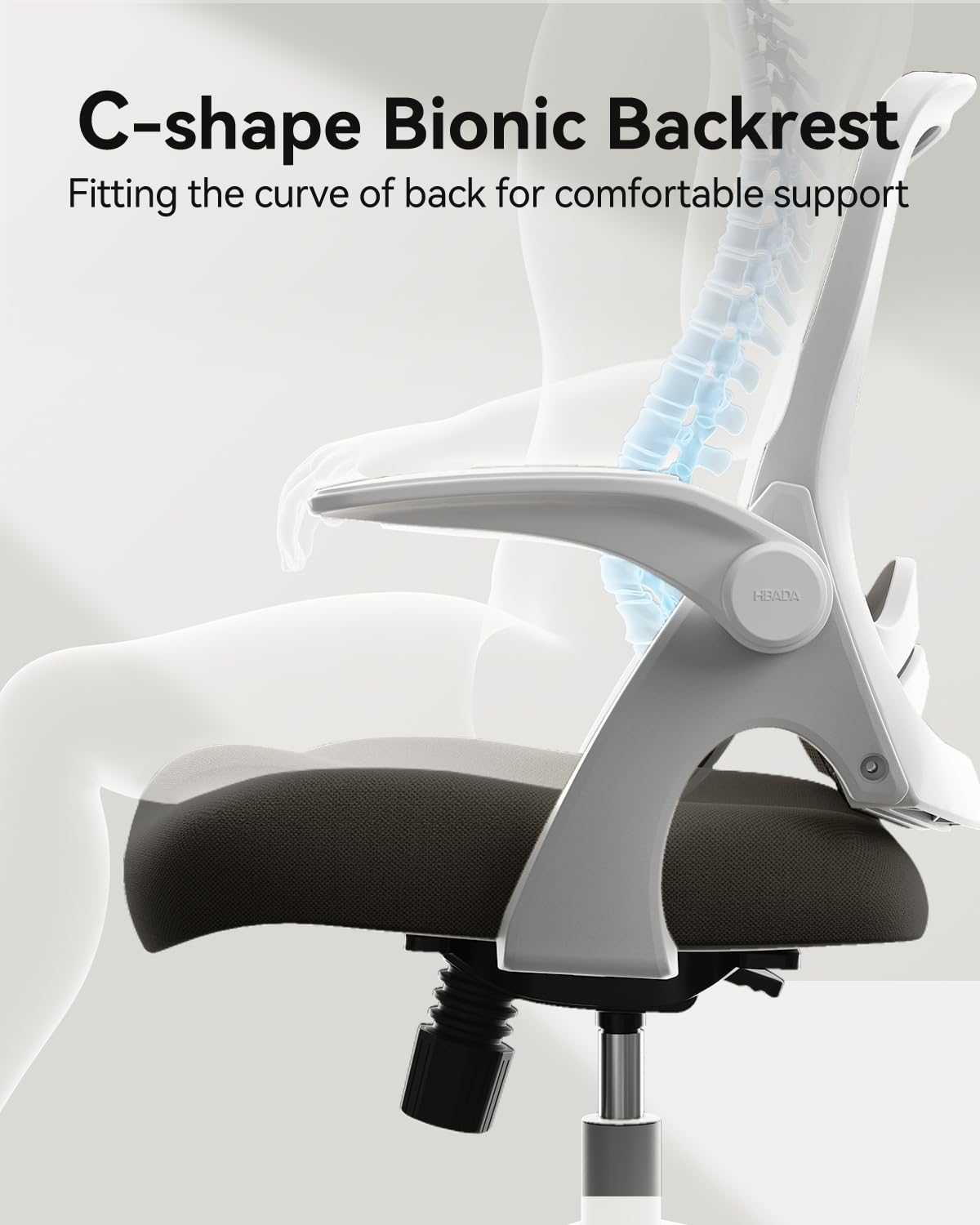 Hbada Ergonomic Office Chair with Flip-Up Armrests & S-Shaped Backrest - Adjustable Swivel Mesh Desk Chair with Saddle Cushion, White - Perfect for Home Office, Gaming & Workspace Comfort