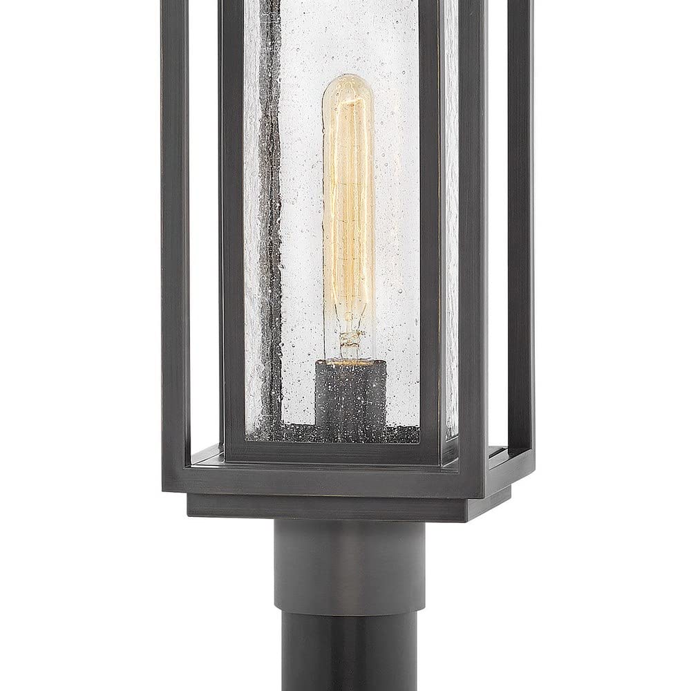 Black Double Frame Outdoor Post Lantern with Clear Seedy Glass - 7