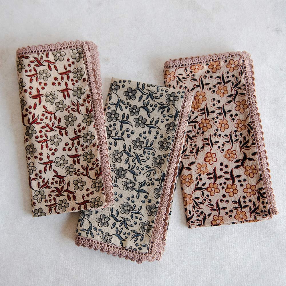 Hand Block Printed Cotton Table Linens - Organic & Eco-Friendly Table Runners, Placemats & Napkins for Dining Room & Wedding Decor