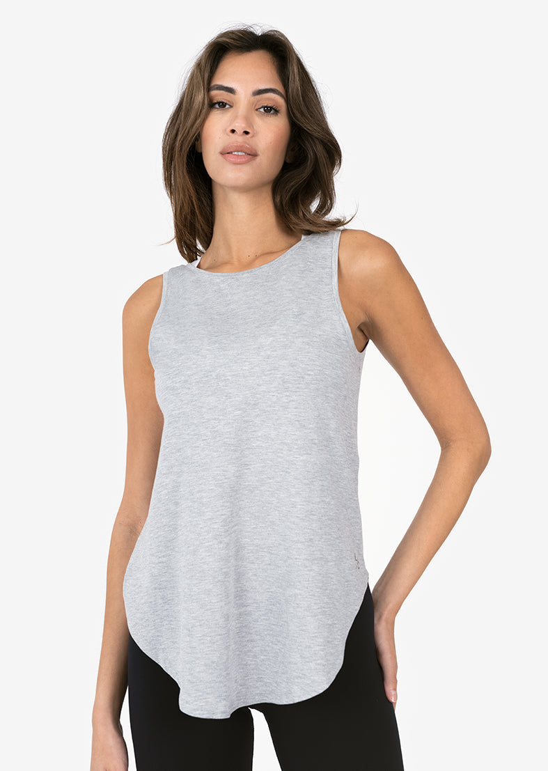 Elevate Aloe Reversible Long Tank Top - Grey Marl | Women's Comfortable Stretchy Yoga Shirt for Workout & Casual Wear
