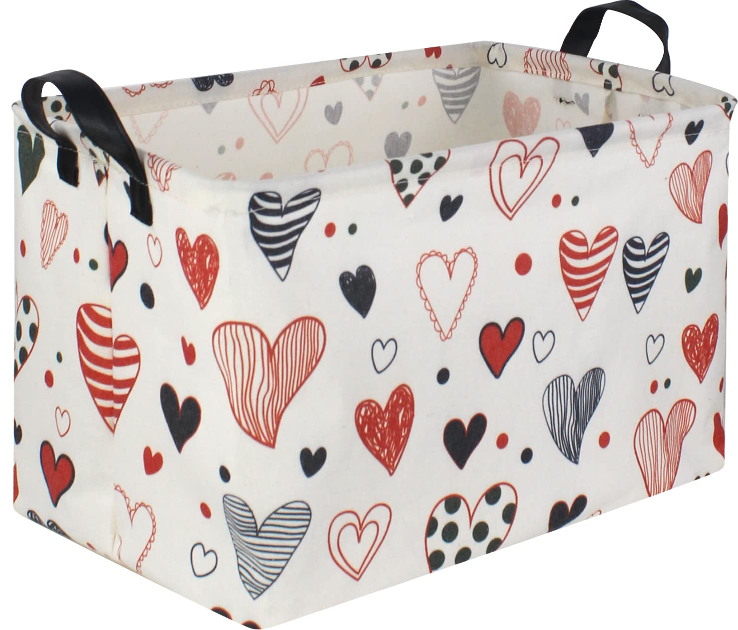 Heart-Shaped Kids Storage Basket with Handles - Cute Rectangular Organizer Bin for Toys, Girls Room Decor & Gift Box - Perfect for Nursery Organization, Playroom Storage & Birthday Gifts (Line Love Design)