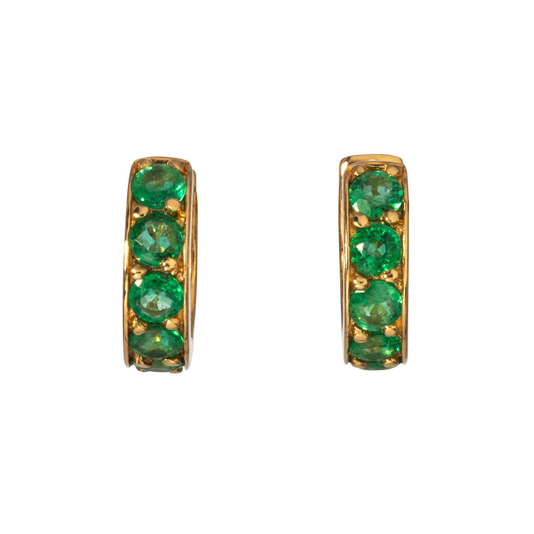 1.5ctw Genuine Emerald 14K Yellow Gold Huggie Hoop Earrings for Women - Perfect for Everyday Wear, Parties & Special Occasions
