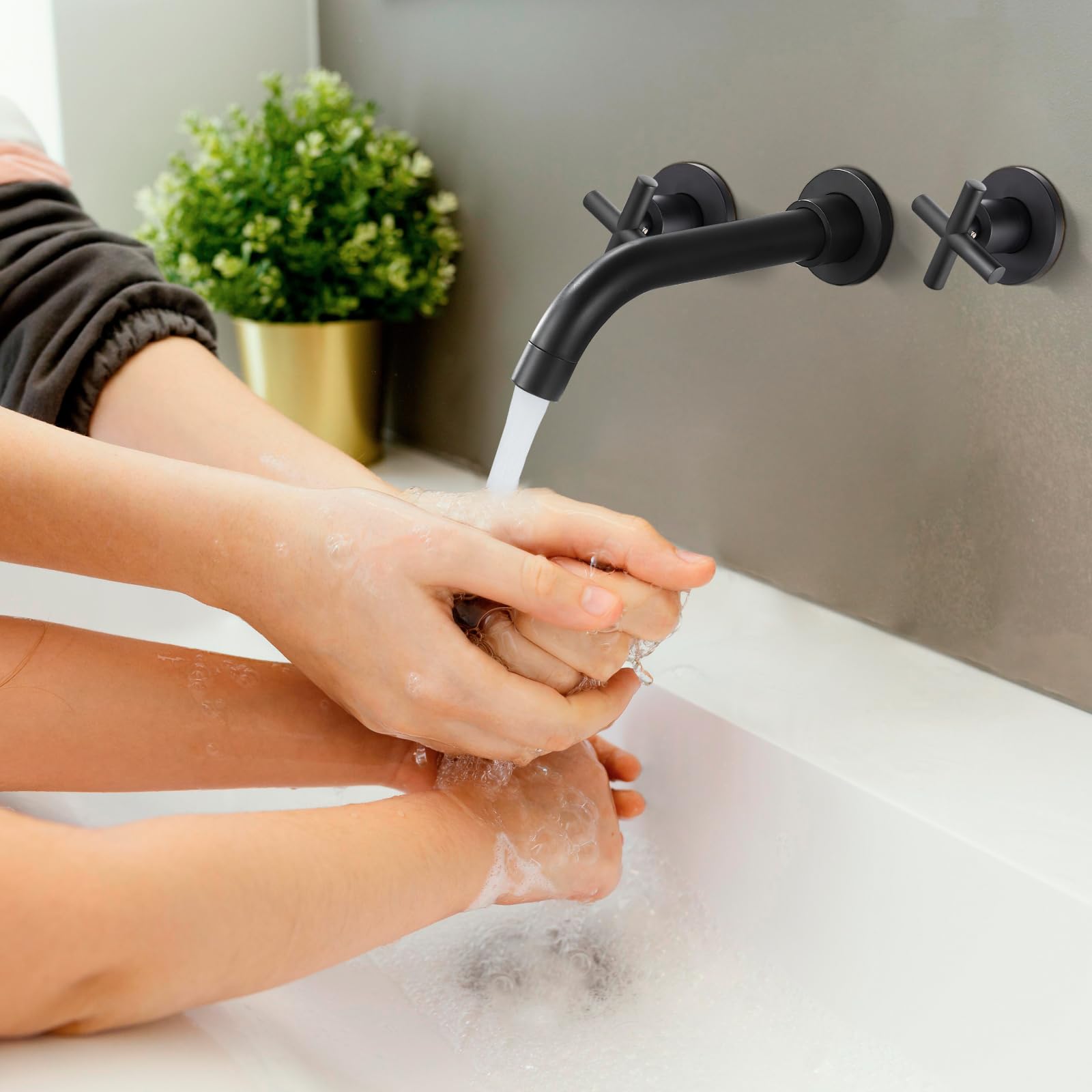 Midanya Matte Black Bathroom Sink Faucet - Double Handle Widespread Tap for Vanity