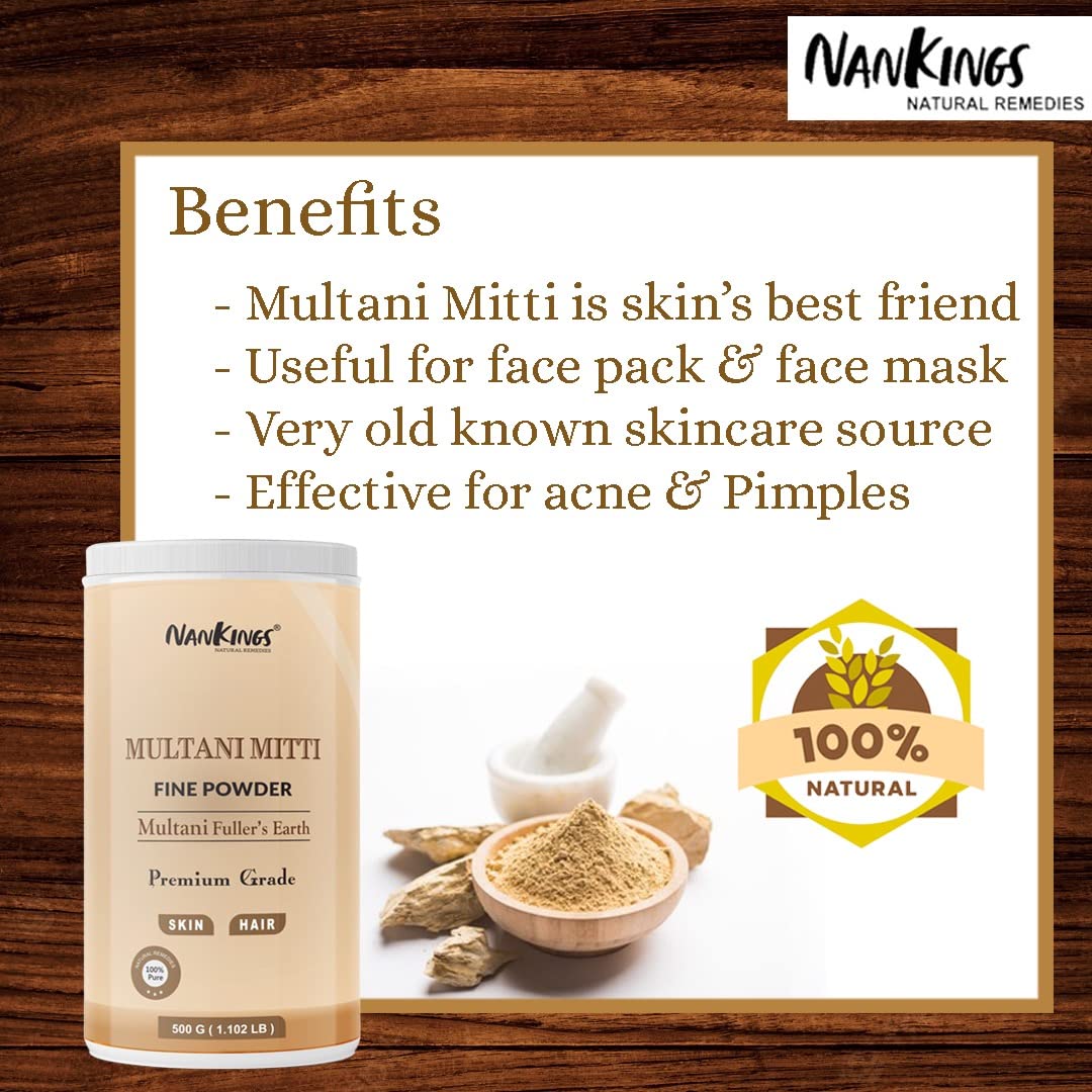 Nankings Multani Mitti - 100% Natural Fuller's Earth Clay for Skin Care, Face Mask & Hair Treatment | Deep Pore Cleansing & Detoxifying | 500g in Air-Tight Storage Jar | Perfect for Spa, Facial & Home Beauty Treatments