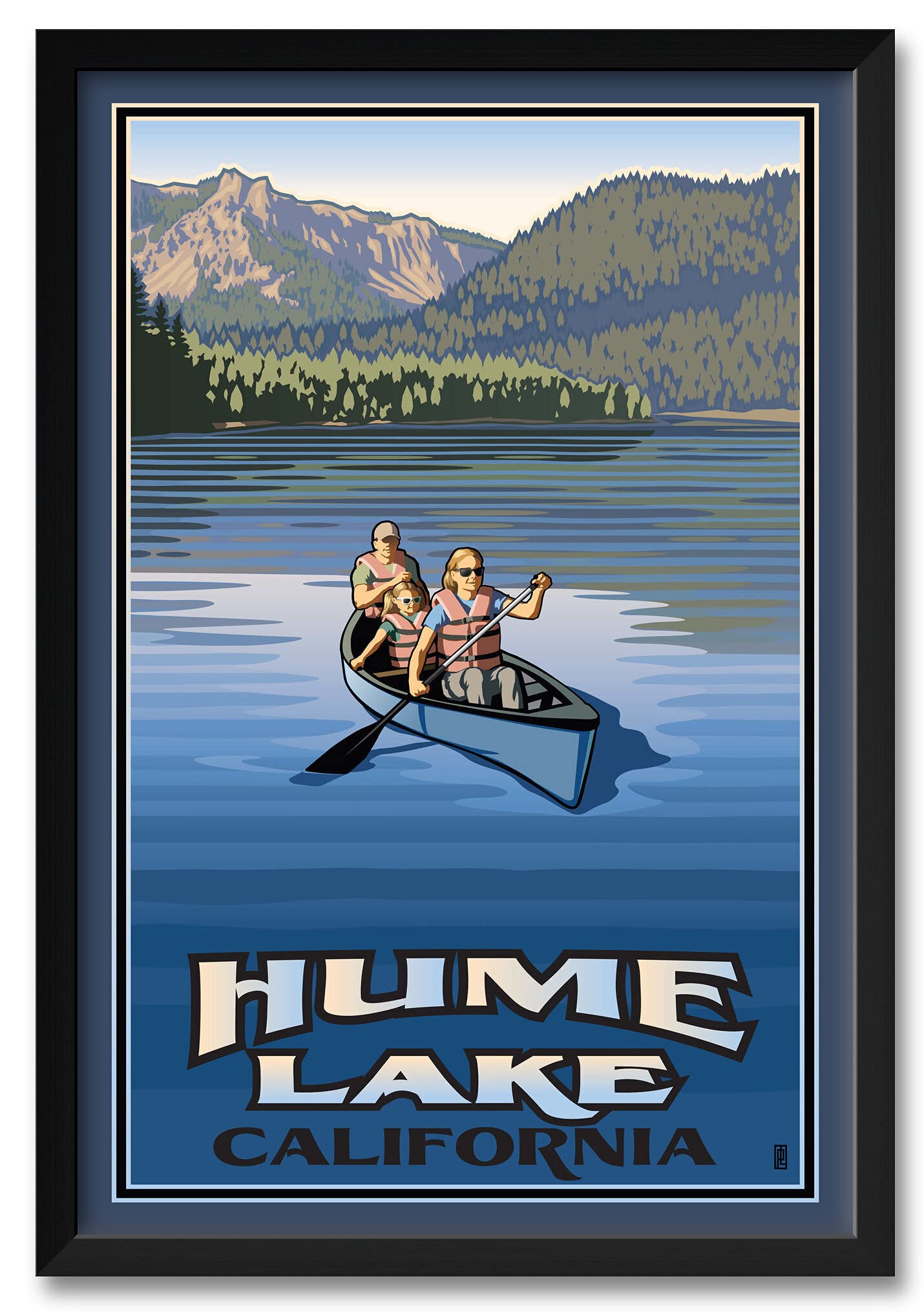Paul Leighton Framed Art Print - 26x38 Inch California Landscape Painting, Hume Lake Scenic Wall Decor for Living Room & Office