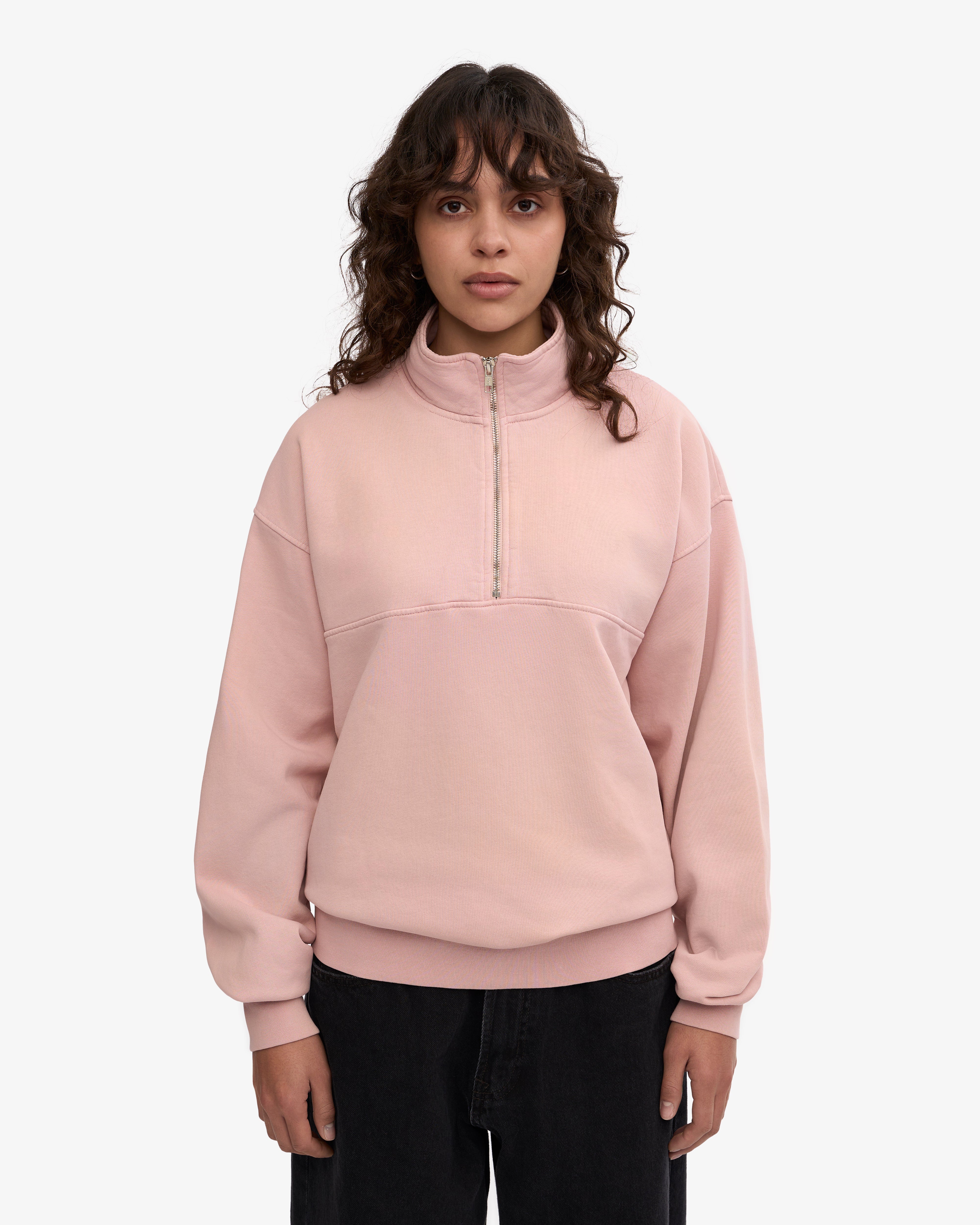 Organic Quarter Zip Sweatshirt for Women - Soft Faded Pink Pullover | Casual Wear, Outdoor Activities & Layering
