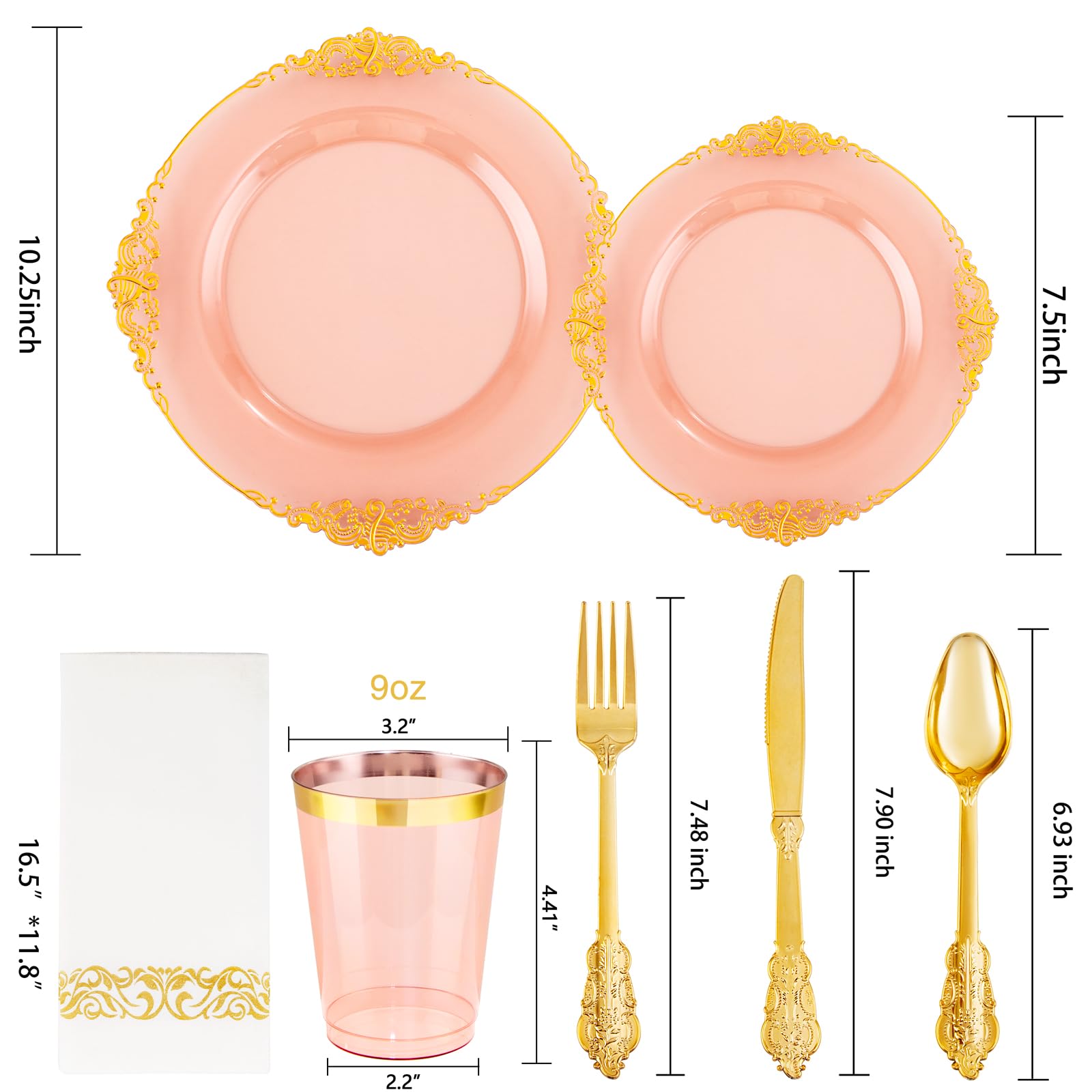 Hioasis 175-Piece Clear Burgundy Plastic Disposable Tableware Set - Includes 25 Dinner Plates, 25 Dessert Plates, 25 Knives, 25 Forks, 25 Spoons, 25 Cups & 25 Napkins - Perfect for Weddings, Parties, BBQs & Outdoor Events