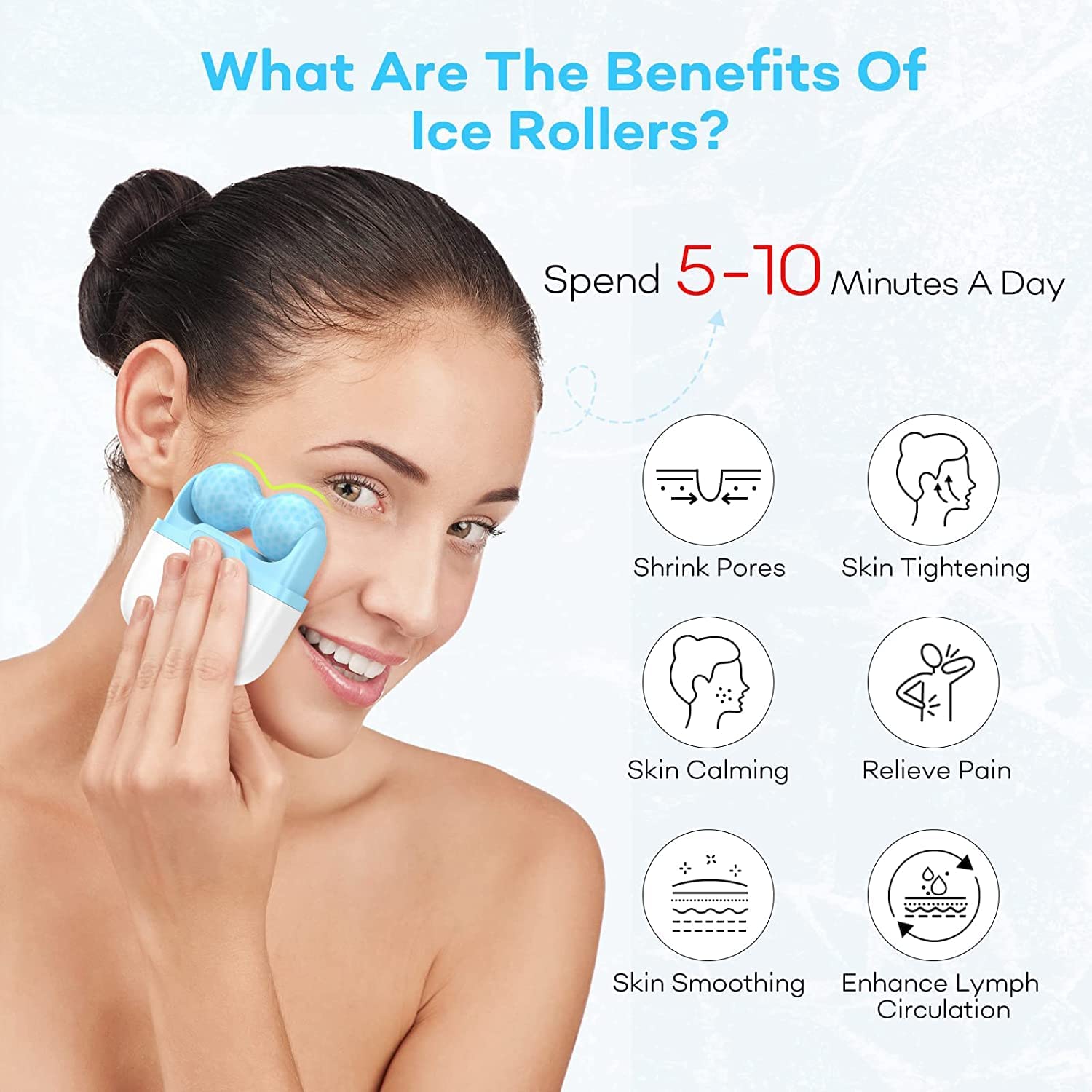 TSEB ENTERPRISE 2-in-1 Ice Roller for Face & Eyes - Cold Therapy Facial Massager for Puffiness Relief, Migraine, Pain Relief & Skin Tightening - Best for Shrinking Pores, Dark Circles & Skincare Routine - Perfect for Morning Routine, Post-Workout Recovery & Spa Treatments