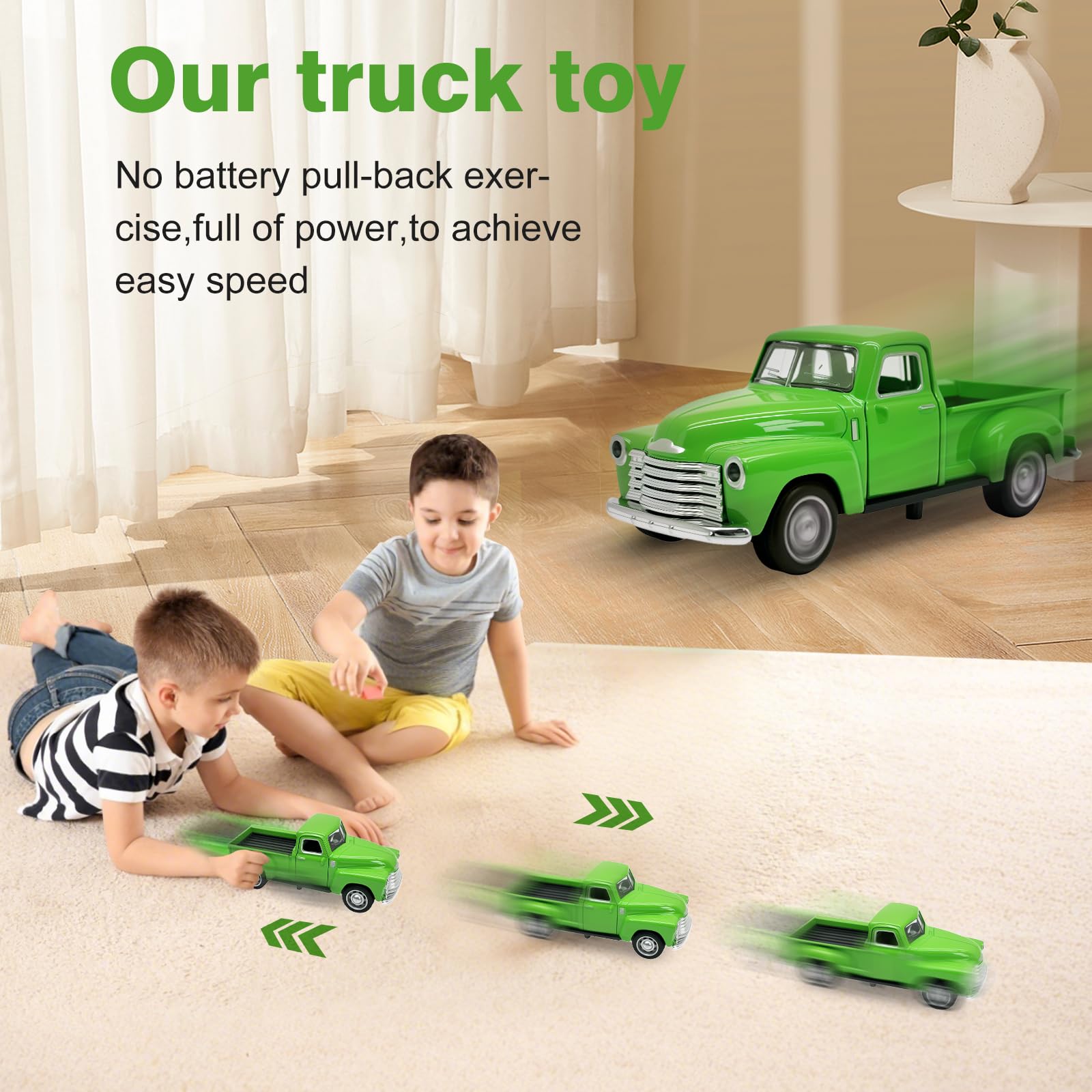 1:32 Scale Green Alloy Toy Trucks for Kids - Openable Doors, Driveable Car for Boys & Girls Ages 2-8 | Perfect for Easter, Christmas & Birthday Gifts | Indoor Play, Outdoor Adventures & Pretend Driving Fun