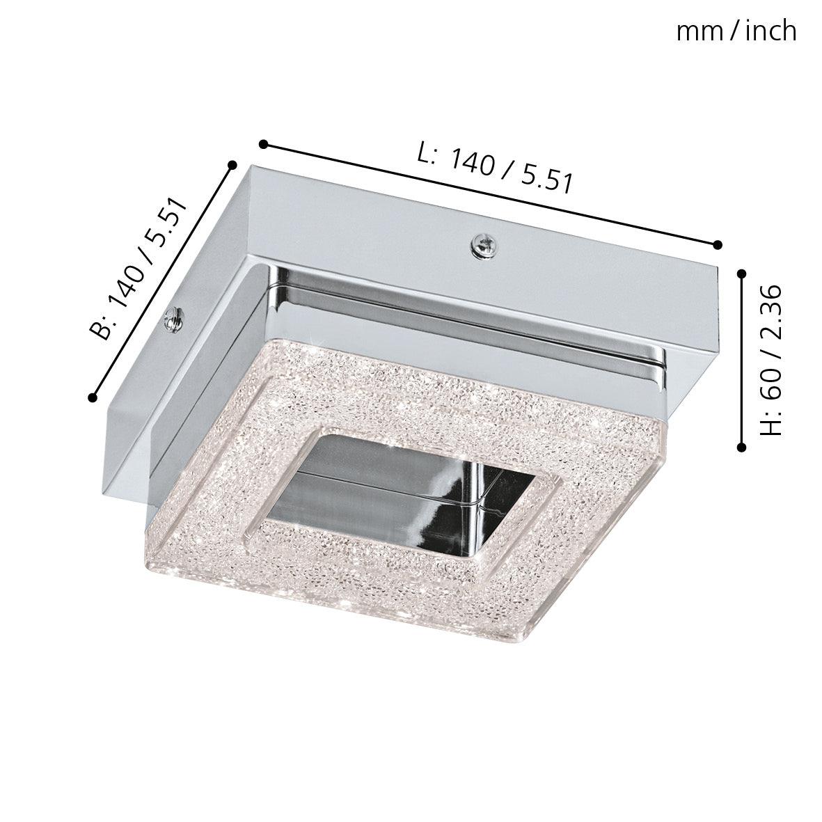 Eglo Fradelo Square LED Flush Mount Ceiling Light - Chrome & Glass Crystal Design - Perfect for Bedroom, Living Room, and Dining Room Lighting