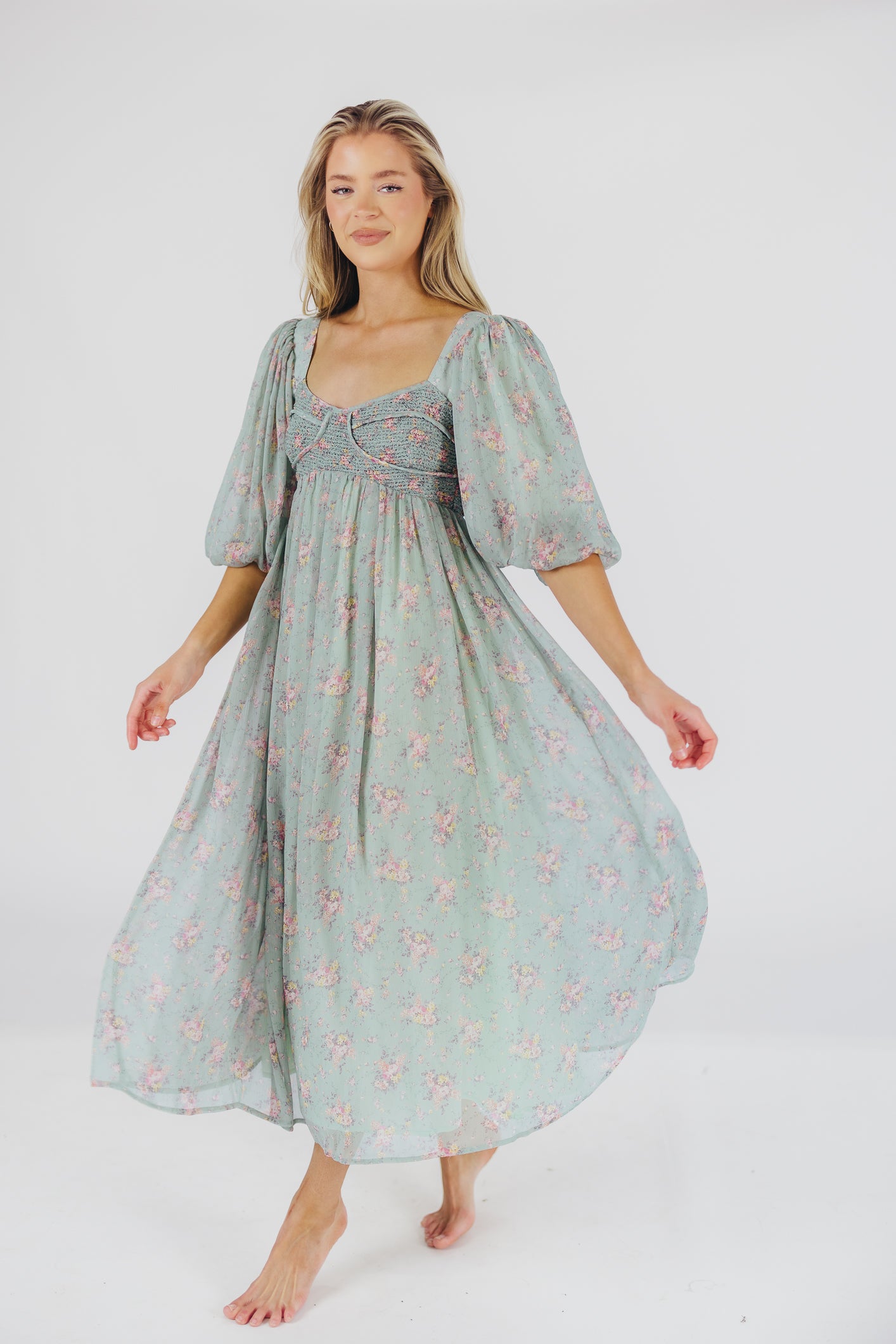 Turquoise Floral Harlow Maxi Dress - Bump Friendly Maternity & Inclusive Sizing (S-3XL) for Women | Perfect for Beach Vacations, Summer Weddings & Casual Outings