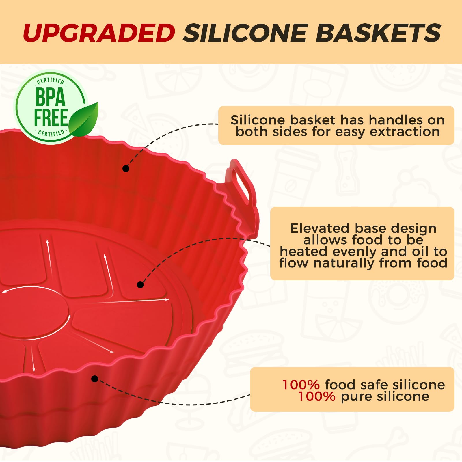 3Pcs Reusable Silicone Air Fryer Liners - 7.9 Inch Non-Stick Baking Tray, Food Grade & Greaseproof Accessories for Ninja, Tower, COSORI Air Fryers - Perfect for Roasting, Baking, and Frying Chicken Wings, Fries & Vegetables
