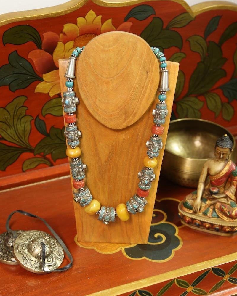 Authentic Tibetan Coral Beaded Necklace for Women - Handmade Spiritual Jewelry for Meditation, Yoga & Boho Fashion