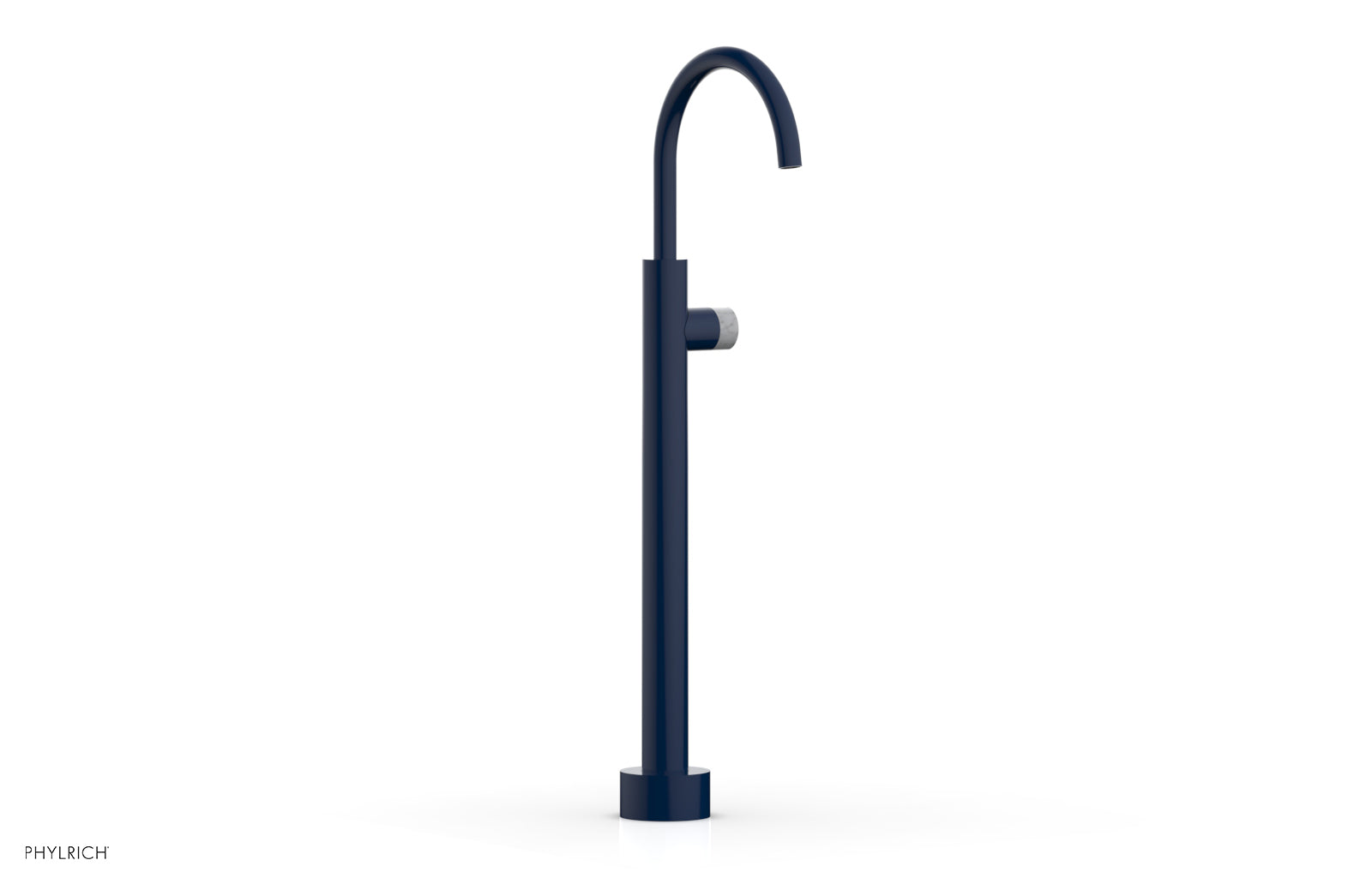BASIC II Low Floor Mount Tub Filler with White Marble Handle - Model 230 47 04 - Perfect for Modern Bathroom Renovations and Spa-Like Bathtub Installations