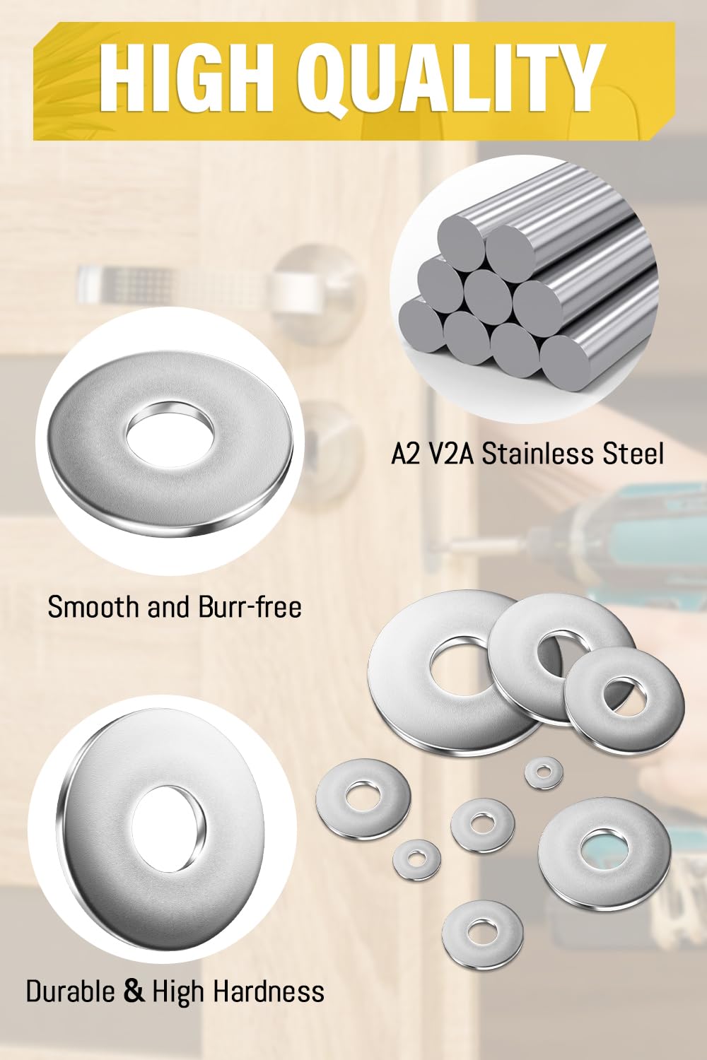 M5 x 15mm 304 Stainless Steel Washers 100Pcs - for Screws, Bolts & Nuts in DIY Projects