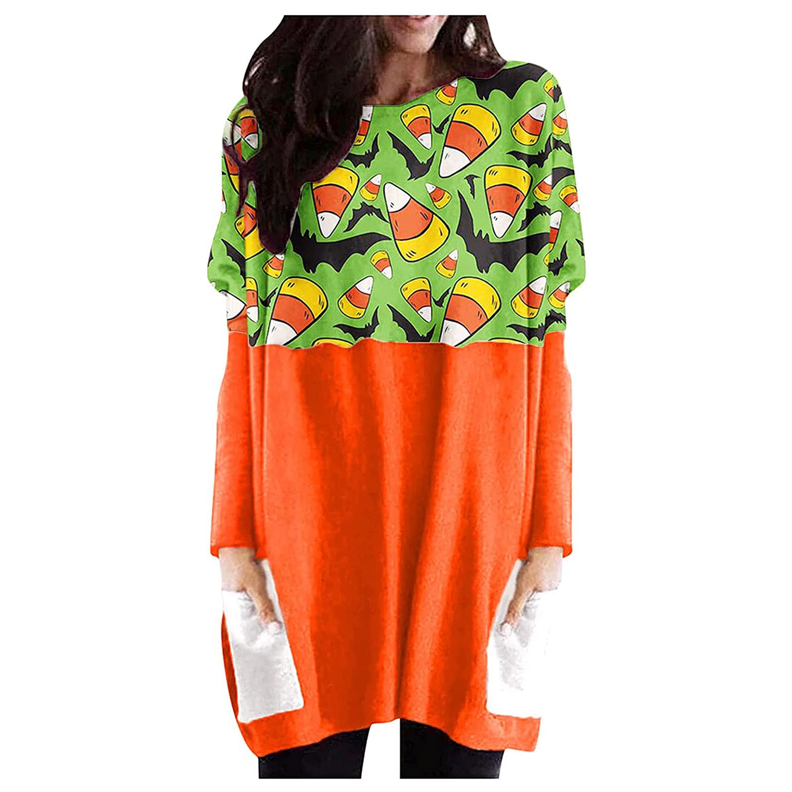 Women's Halloween Costume - Baby Cat Pumpkin Long Sleeve Shirt with Face Design | Cute & Comfortable Outfit for Halloween Parties, Trick-or-Treating & Costume Contests