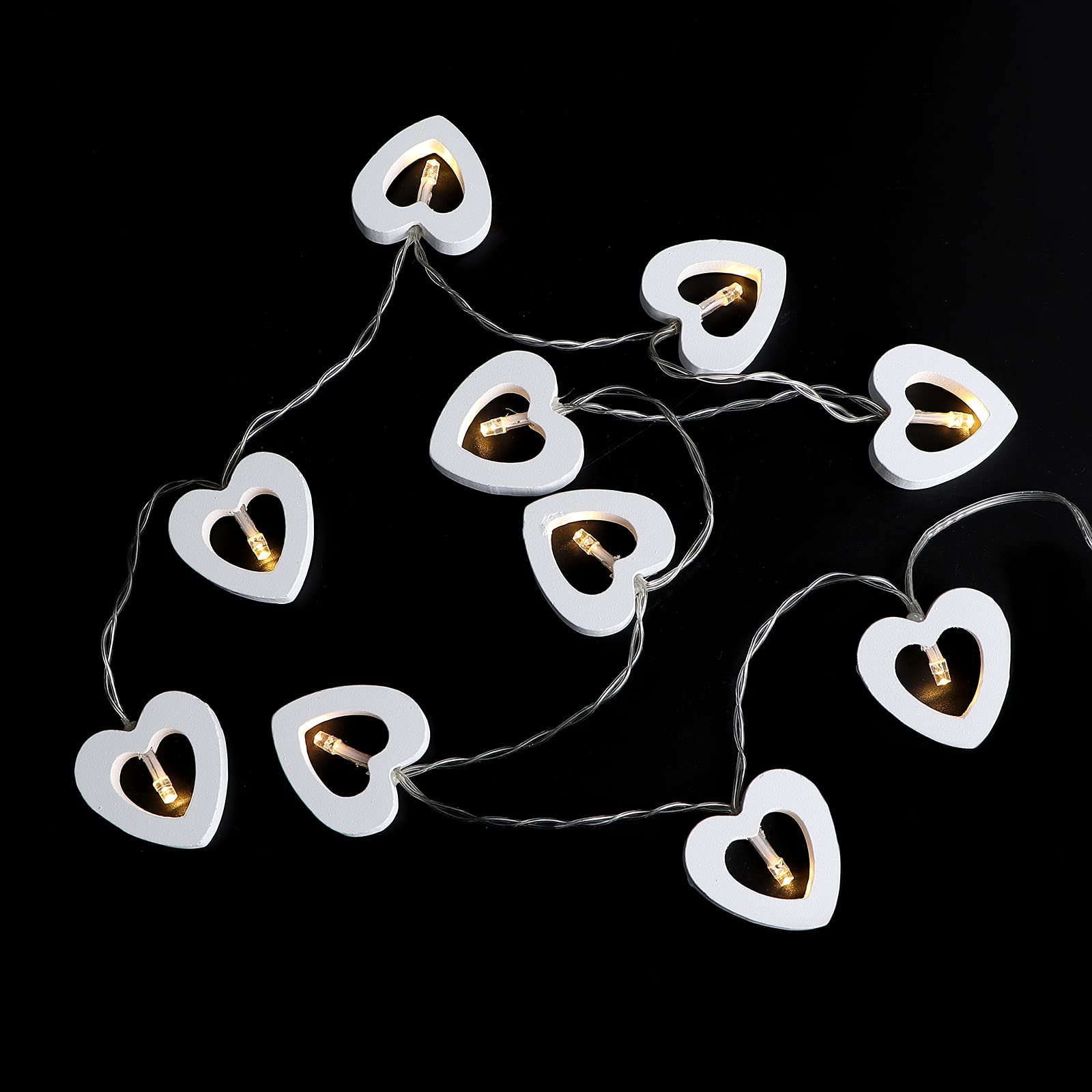 INOOMP 1pc Wooden Peach Heart LED String Lights - Romantic Decorative Fairy Lights for Bedroom, Wedding, Party & Home Decor - Battery Operated Warm White Atmosphere Lighting