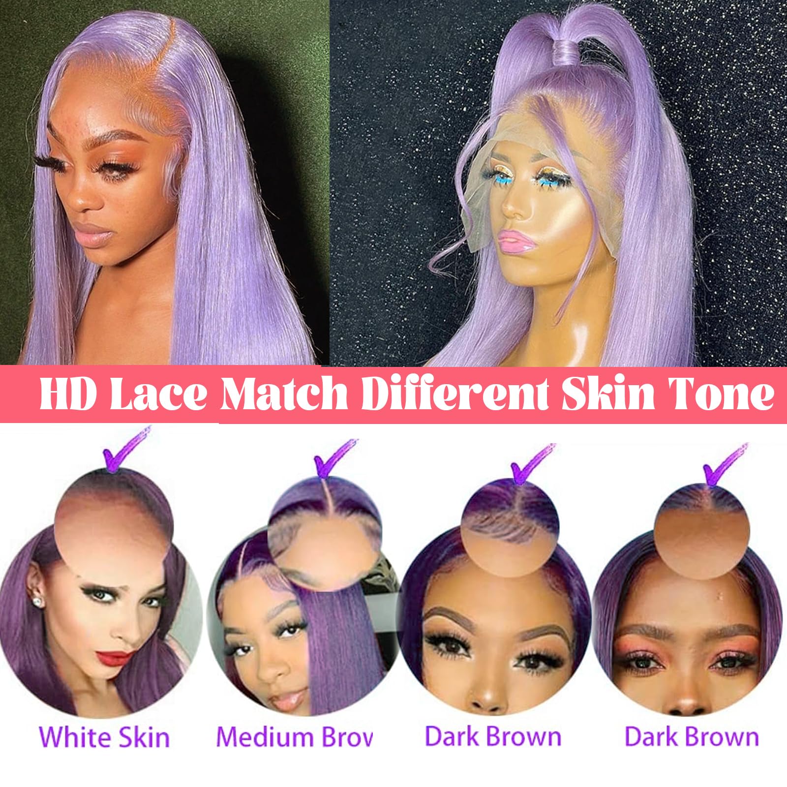 Smavida 28 Inch Long Lilac Human Hair Lace Front Wig - 13x4 HD Transparent Purple Colored Glueless Lace Frontal Wig with Pre-Plucked Baby Hair | Perfect for Cosplay, Halloween, Parties & Fashion Styling