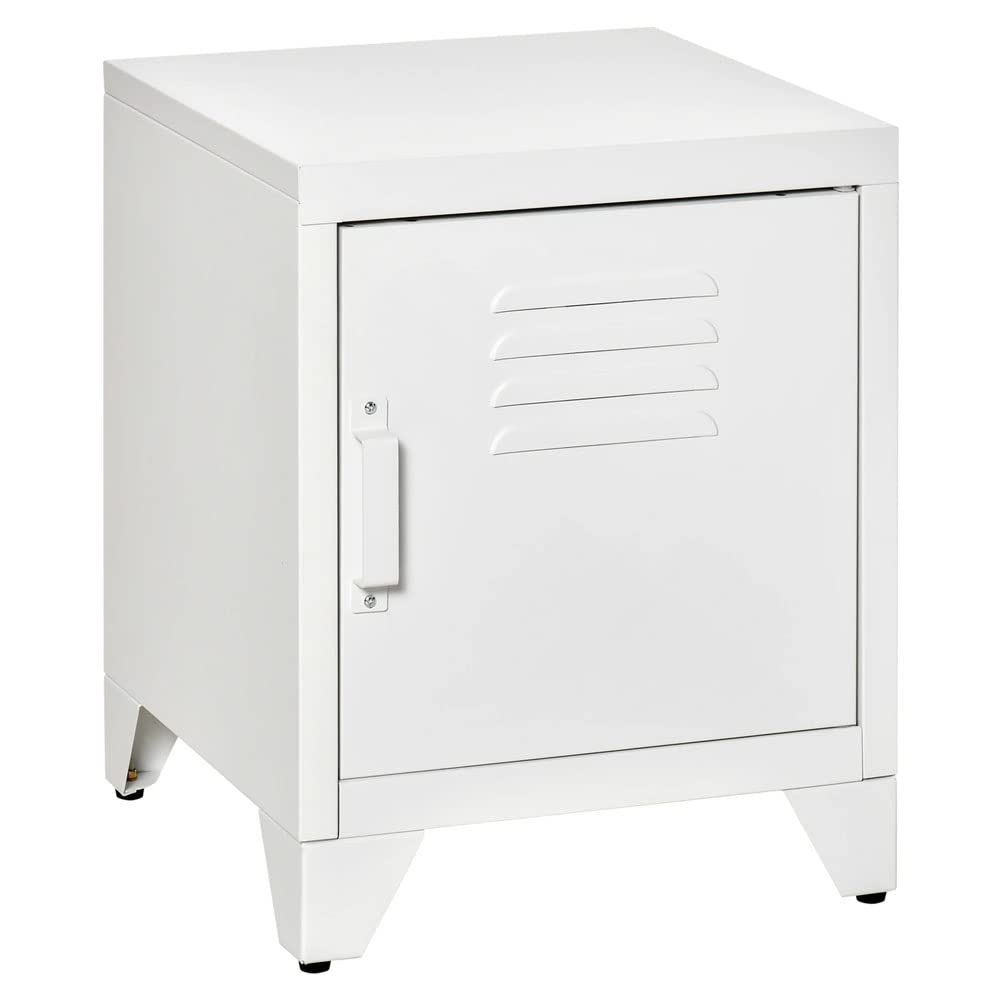 Industrial Metal Nightstand with Adjustable Shelves - White Storage Cabinet for Bedroom, Living Room & Office Organization