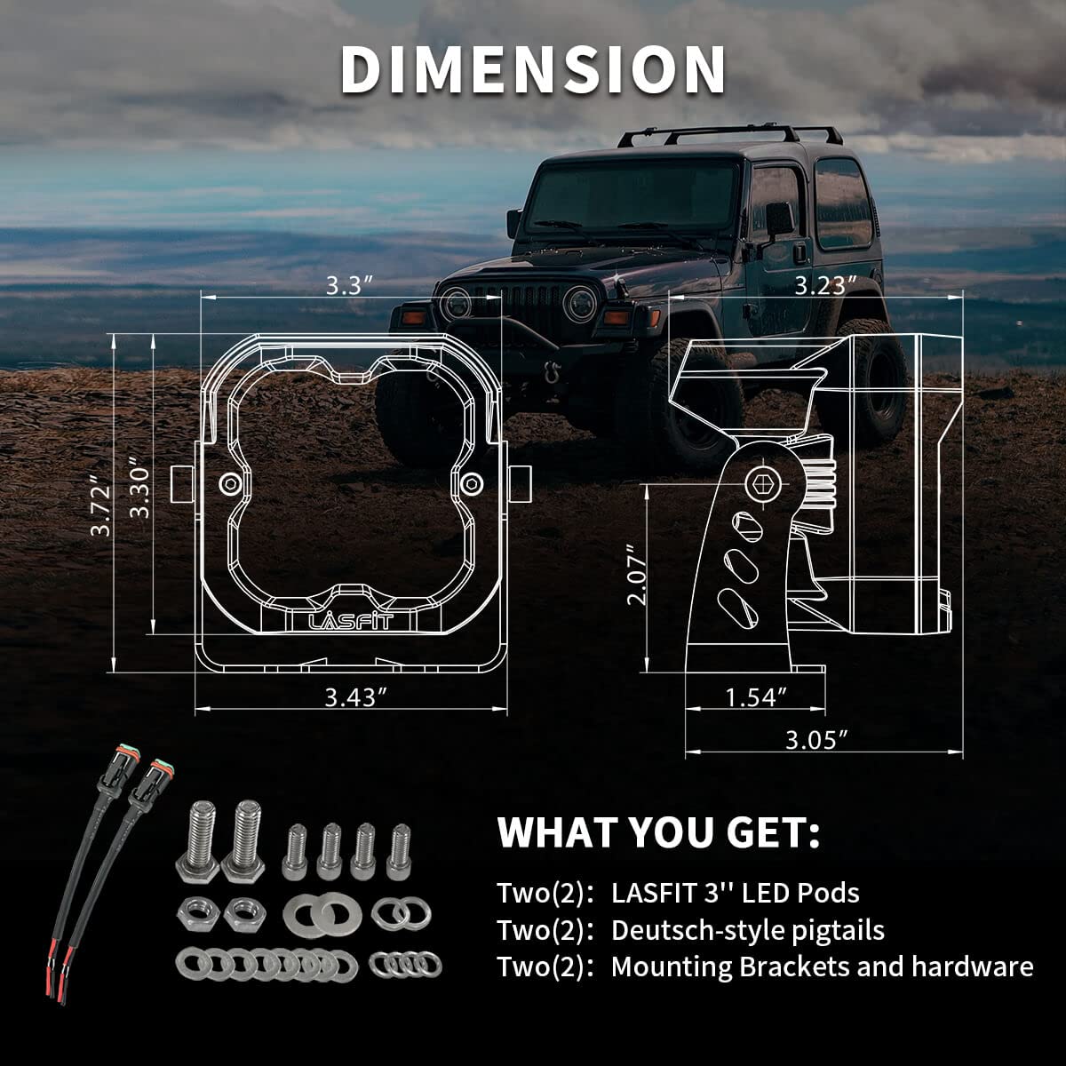 LASFIT 3 Inch Yellow LED Fog Lights - 36W Off-Road LED Pods with TIR Optics (Pair) - Perfect for Trucks, Jeeps & ATVs in Low Visibility Conditions