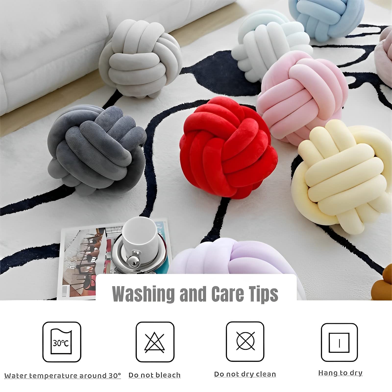 Handmade Knot Ball Pillow - Soft Round Plush Throw Cushion for Home Decor, Kids Room & Nursery (Caramel, 8.5