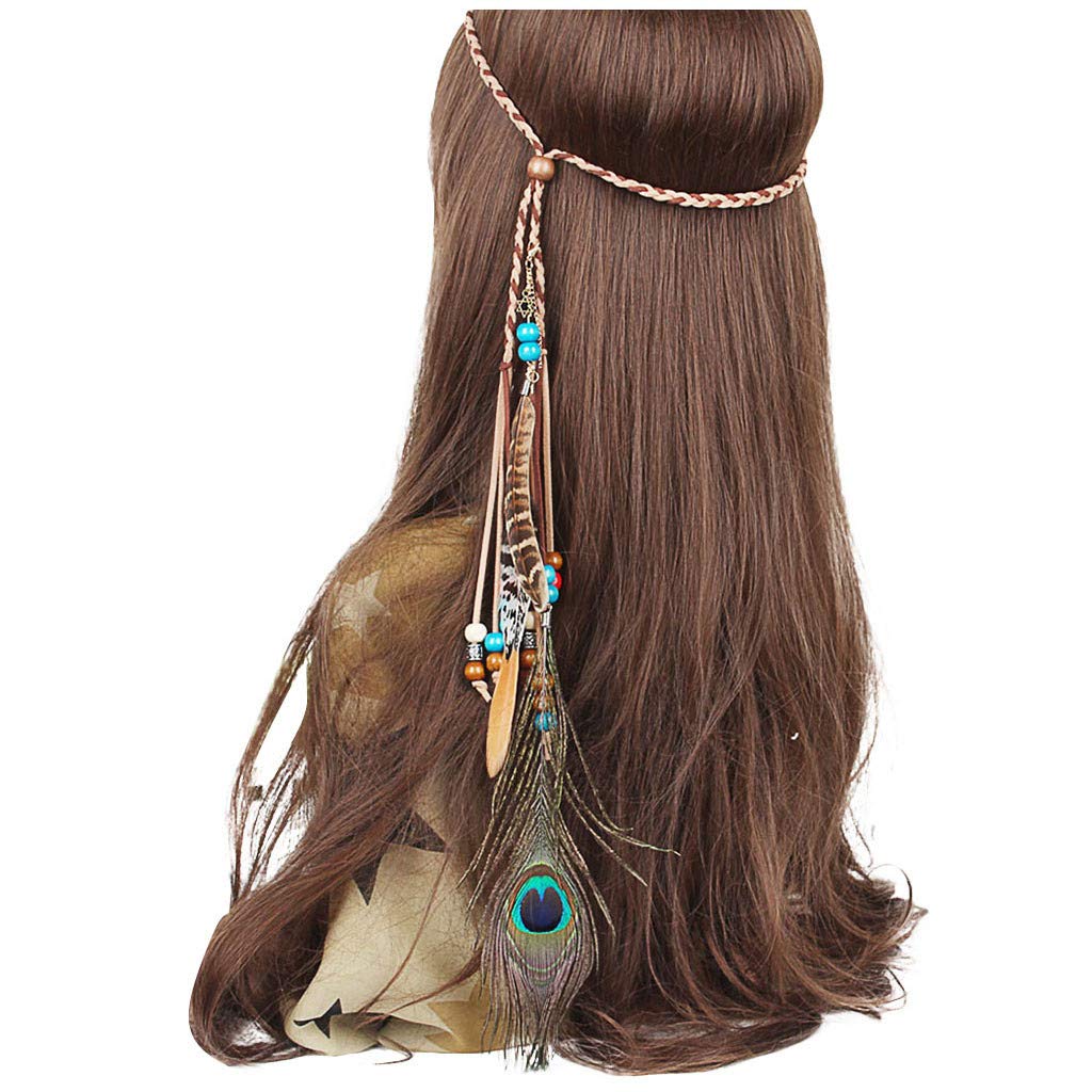 Peacock Hoop Bohemian Hair Bracelets for Women - Matching Headband & Hair Ornaments Set - Perfect for Festivals, Weddings, and Boho Chic Outfits