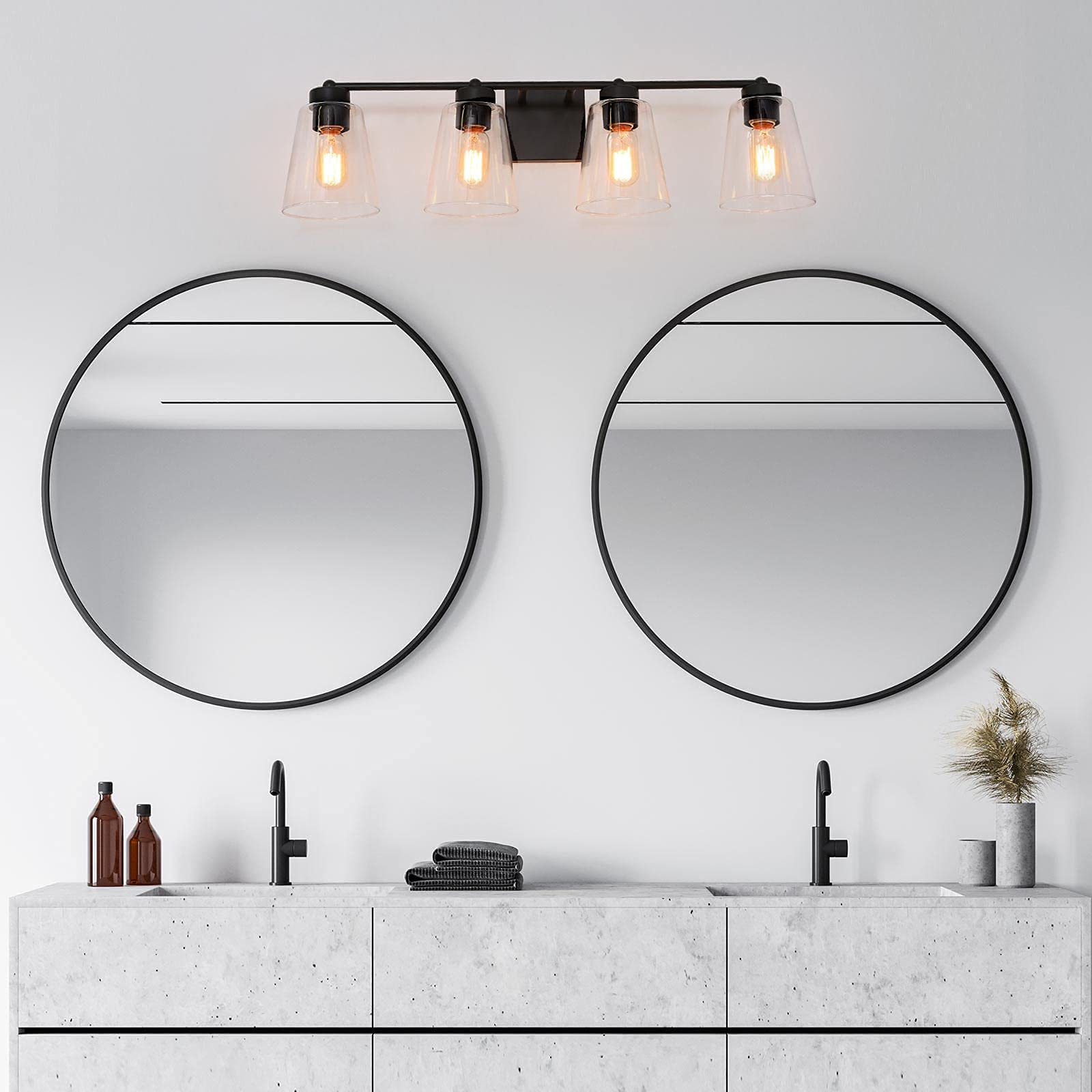 4-Light Black Farmhouse Bathroom Vanity Light Fixture - Extra Large Rustic Bathroom Lighting with Clear Glass Shade (29’’L × 6.5’’W × 8’’H) - Perfect for Modern Farmhouse, Rustic & Vintage Style Bathrooms