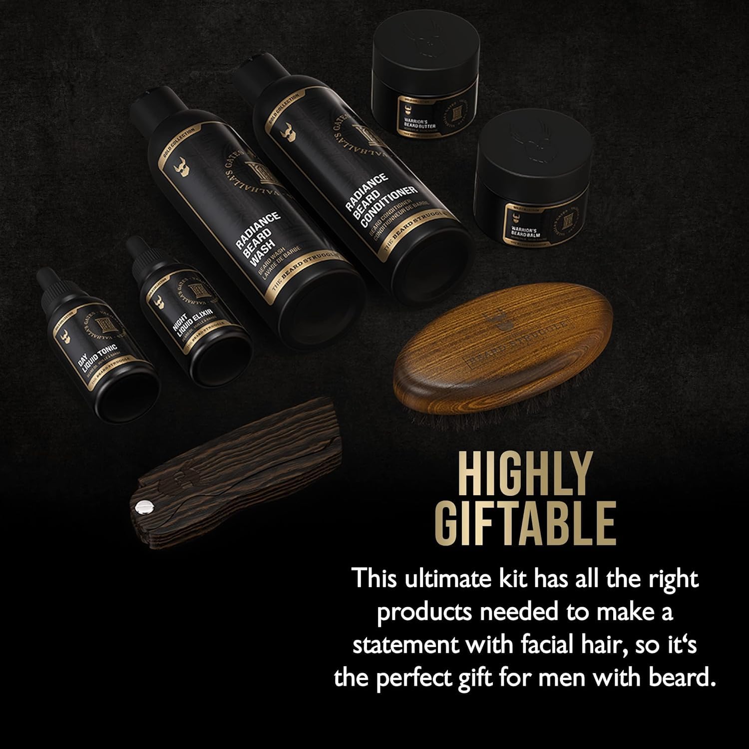 The Beard Struggle Ultimate Beard Growth Kit for Men - Beard Balm, Butter, Brush, Comb, Oil, Wash & Conditioner - Moisturizing & Softening Beard Care Set - Hoenir's Poem Gold Collection - Perfect for Daily Grooming & Styling