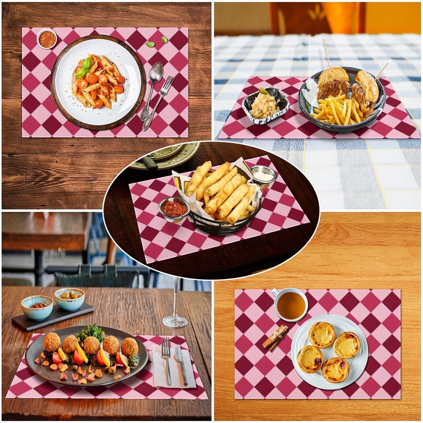 Premium Pink & Red Diamond Chessboard PVC Placemats - Set of 2 Washable Kitchen Table Mats for Dining, Parties & Home Decor - Perfect for Game Nights, Dinner Parties & Stylish Table Settings
