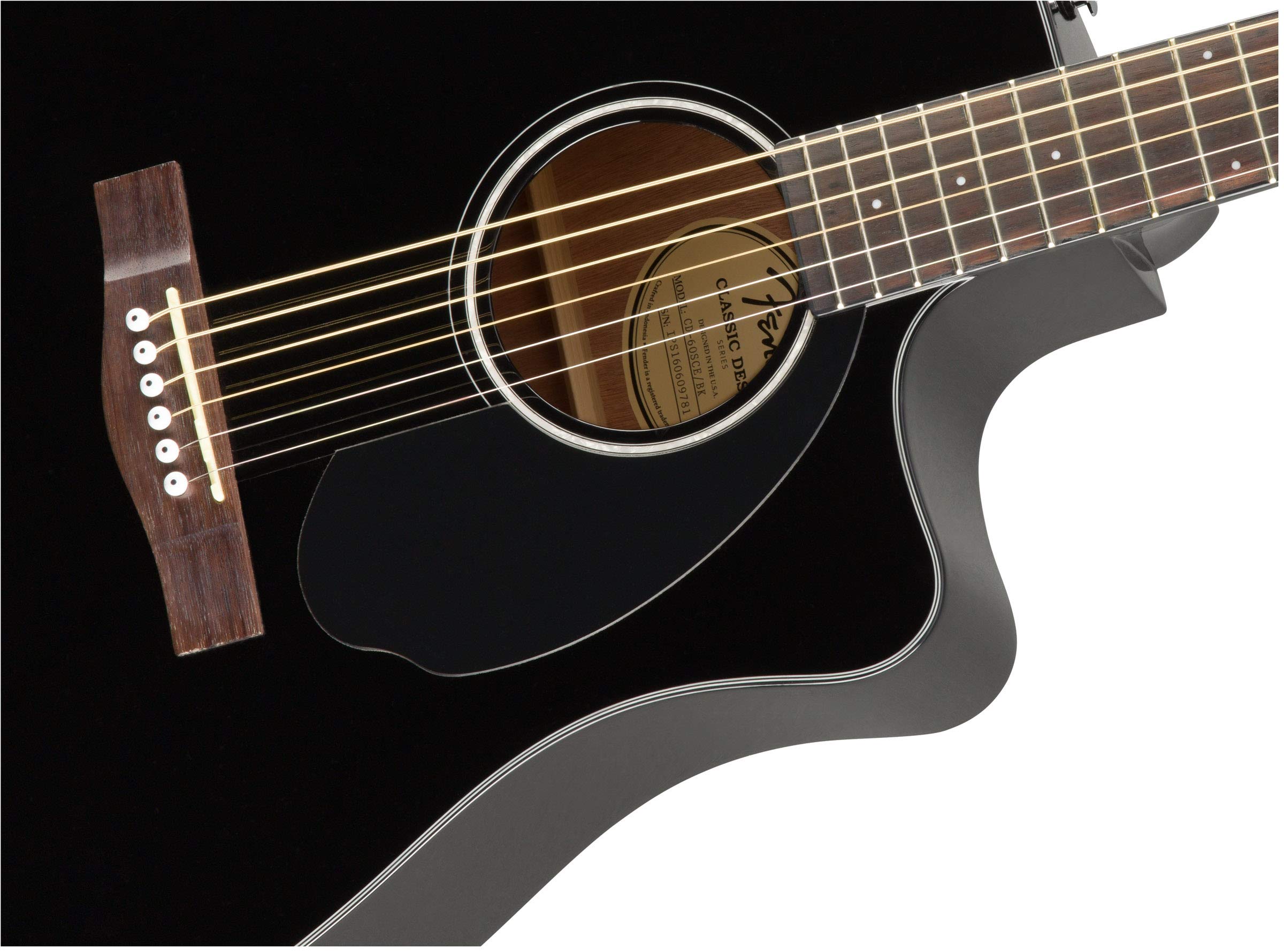 Fender CD-60SCE Solid Top Dreadnought Acoustic-Electric Guitar Bundle - Black | Includes Gig Bag, Tuner, Strap, Strings, Picks & Accessories | Perfect for Beginners, Live Performances & Home Practice