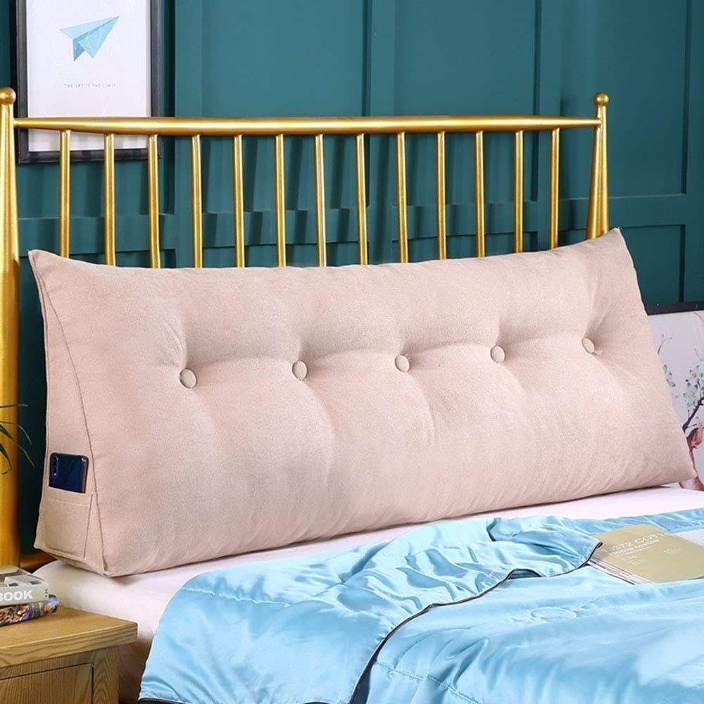 Large Soft Comfortable Backrest Headboard King Cushion Pillow for Reading & Rest in Twin Bed - Breathable Triangular Wedge Support for Back & Waist - Washable Beige Cover - Perfect for Bedroom, Living Room & Office Use