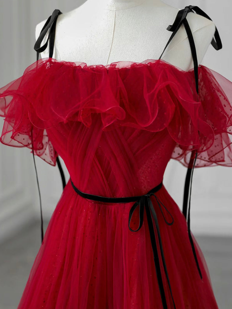 Elegant A-Line Burgundy Tulle Long Prom Dress for Women - Perfect for Formal Dances, Weddings & Evening Events