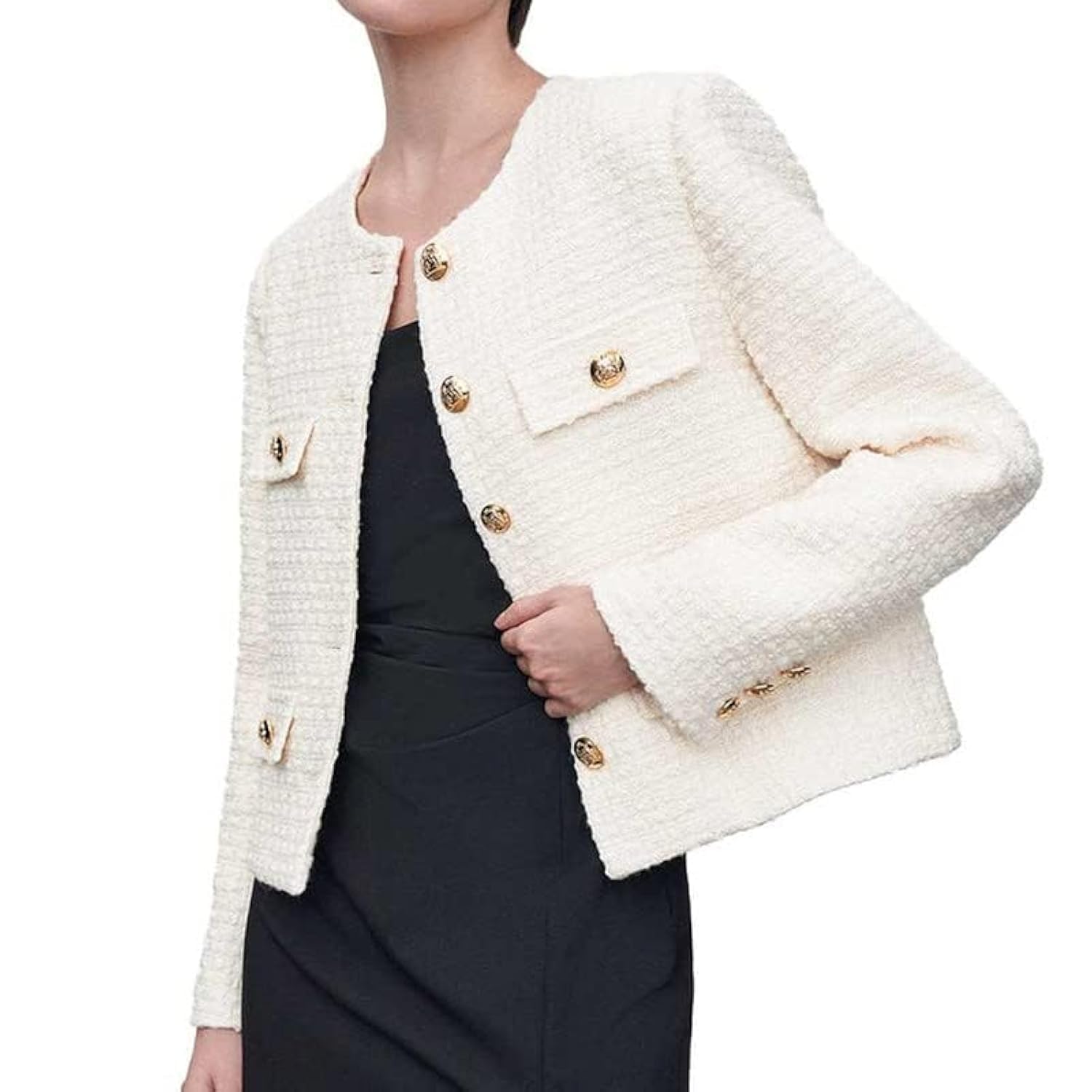 Women's Cropped Tweed Blazer Jacket - 2025 Fall Winter Business Casual Suit Coat with Long Sleeves | Perfect for Office Work, Business Meetings & Smart Casual Outfits