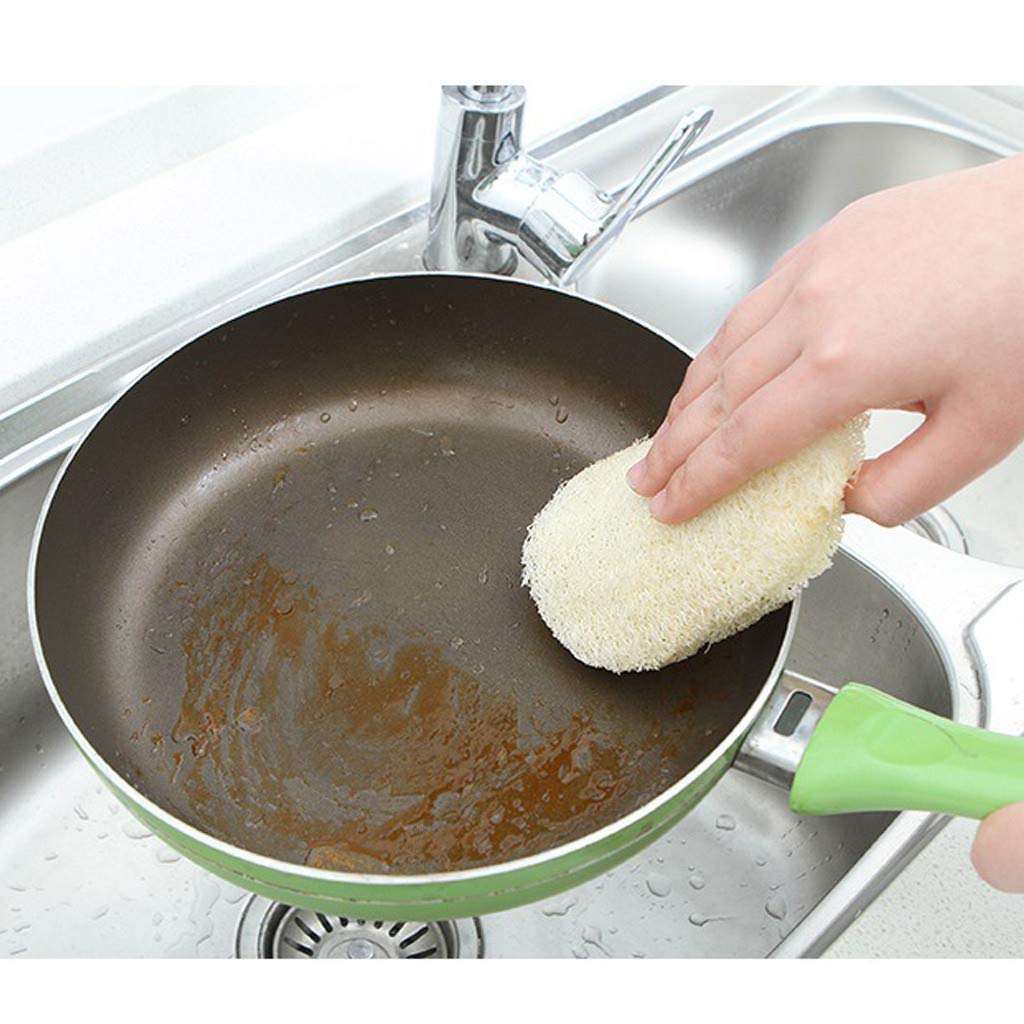 Natural Loofah Sponge for Kitchen - 100% Eco-Friendly Exfoliating Scrubber for Pots, Pans & Bowls | Durable Multi-Use Luffa Brush for Dishwashing & Cleaning | Perfect for Non-Stick Cookware & Delicate Dishes