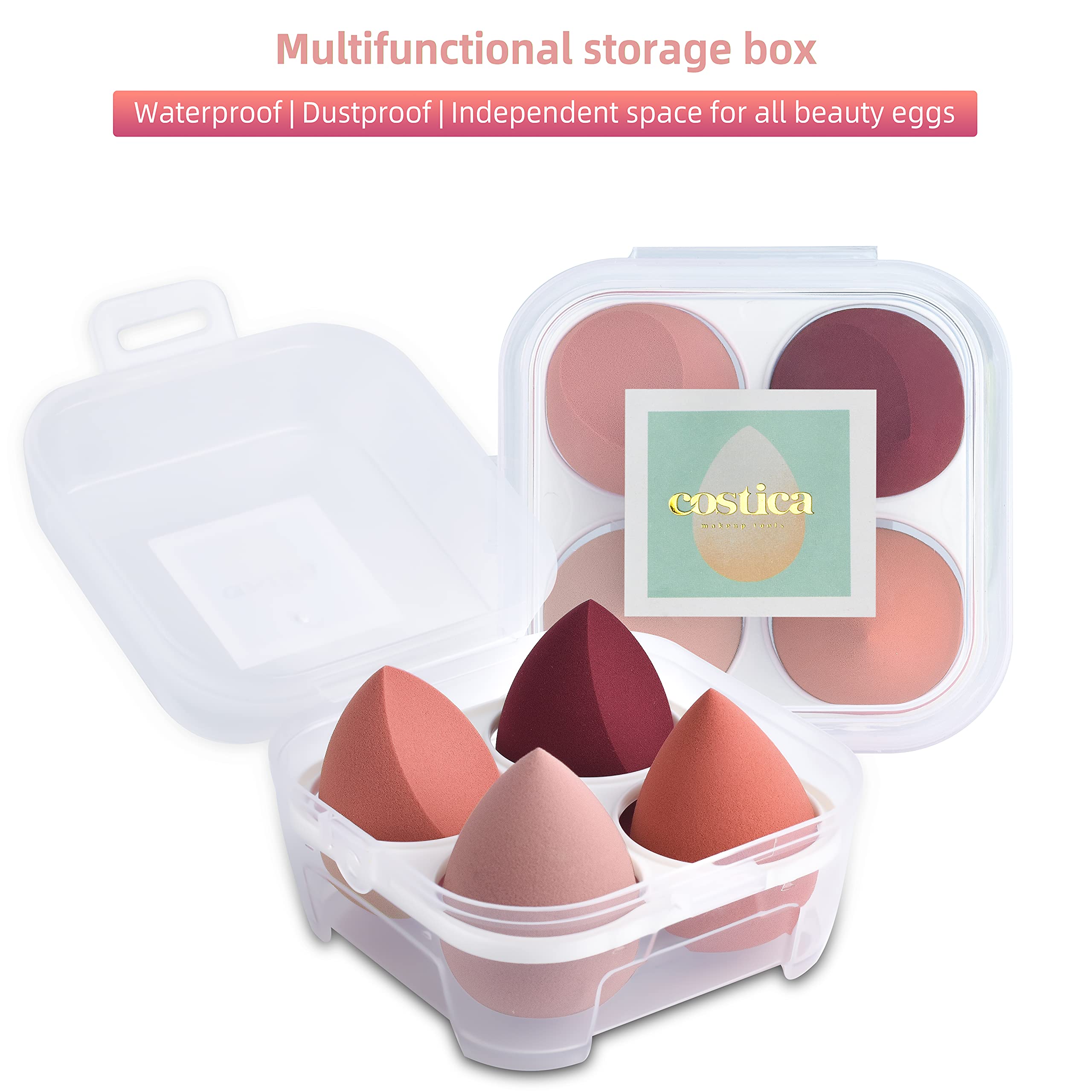 COSTICA Makeup Sponge Set - 4 pcs Multi-Colored Beauty Blender for Liquid Foundation & Concealer | Rose Series | Flawless Makeup Application for Daily Use & Professional Makeup Artists