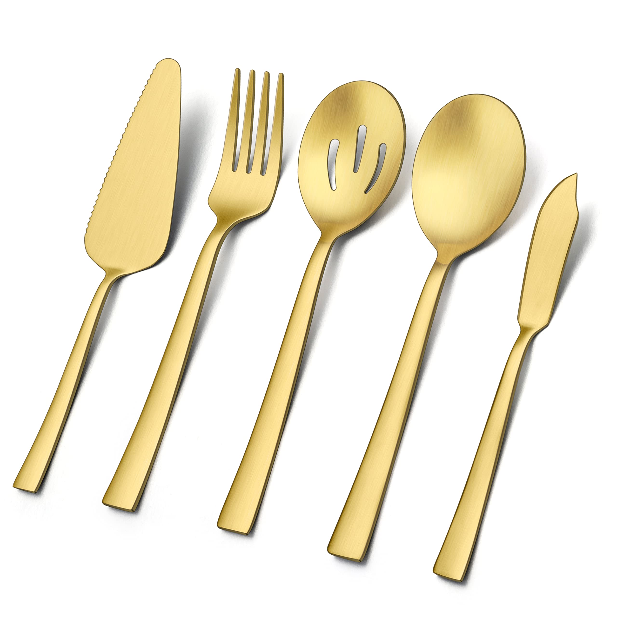 Premium 5-Piece Gold Serving Utensil Set - Matte Golden Stainless Steel Catering Tools for Buffet, Party & Restaurant | Non-Toxic & Dishwasher Safe | Perfect for Hostess, Kitchen & Dining Events