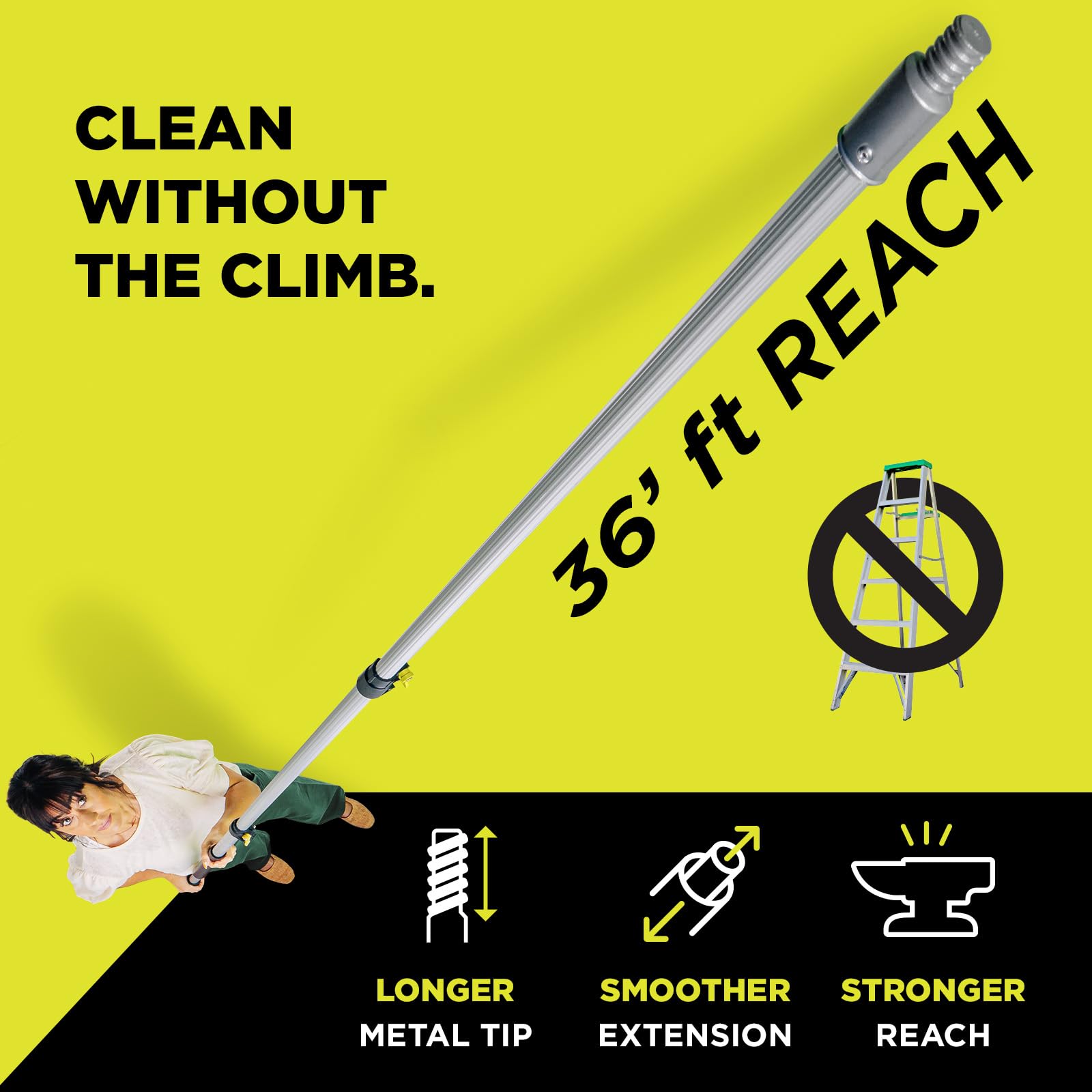 DOCA 7-30 Ft Telescoping Extension Pole for Cleaning, Painting & Window Washing - Lightweight Adjustable Pole for Feather Dusters, Paint Rollers & Squeegees - Indoor & Outdoor High Reach Cleaning Tool - Perfect for Hard-to-Reach Ceilings, Gutters & Second Story Windows