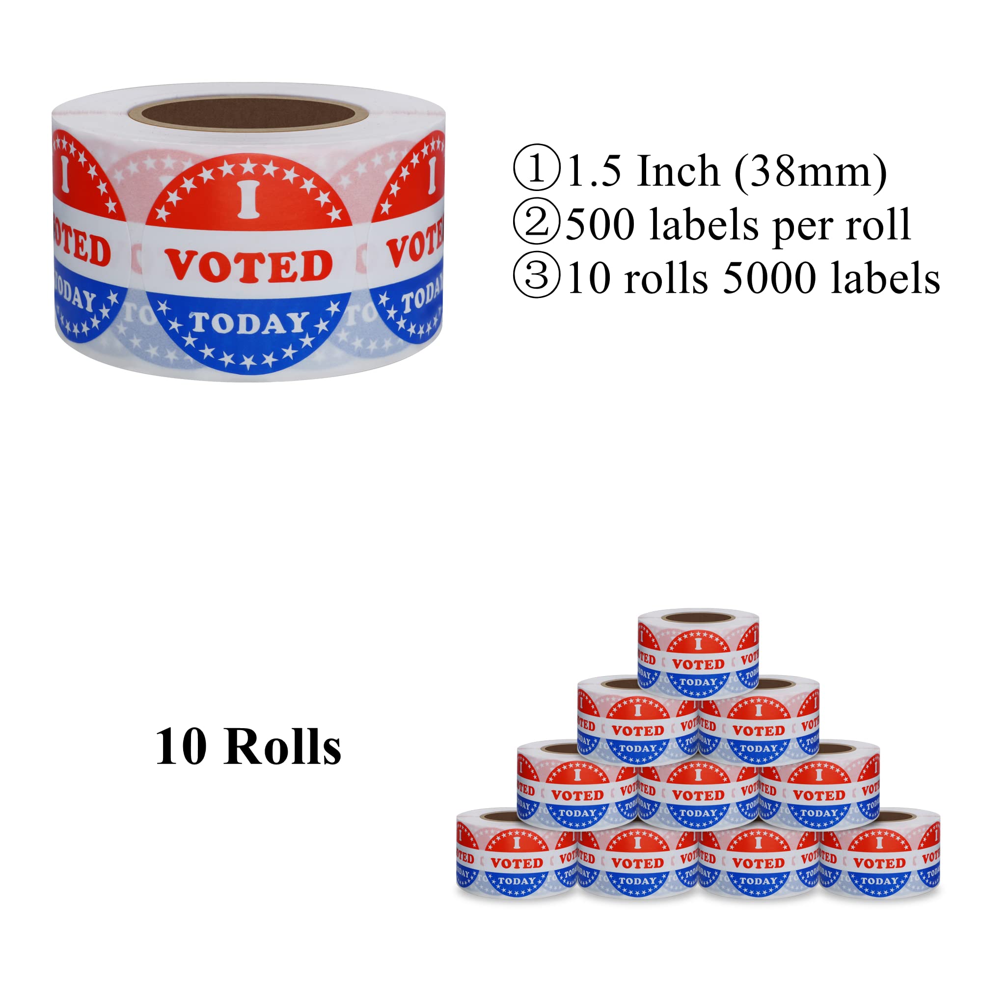 500 I Voted Today Stickers with American Flag - 1.5 Inch Patriotic Election Stickers (10 Rolls) - Perfect for Voting Campaigns, Polling Stations & Political Events