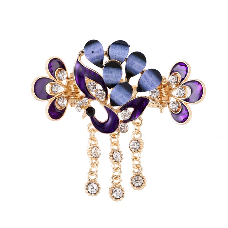 Sparkling Rhinestone Butterfly Hair Claw for Women - Elegant Flower Crab Clip Hair Accessory for Girls (Purple Peacock Metal) | Perfect for Parties, Weddings & Special Occasions
