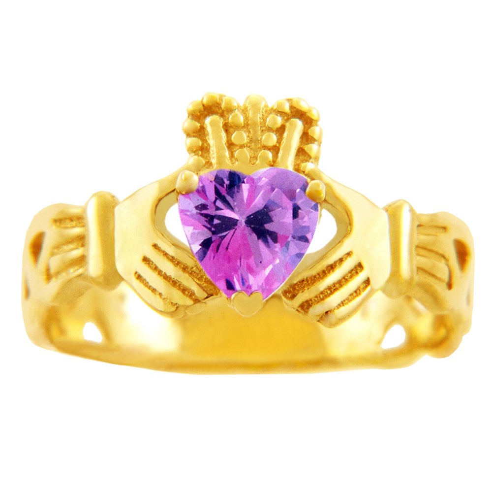 14K Gold Claddagh Ring with Pink CZ Stone - Irish Love Friendship Loyalty Ring for Women, Perfect for Valentine's Day, Anniversary & Wedding Jewelry Gift