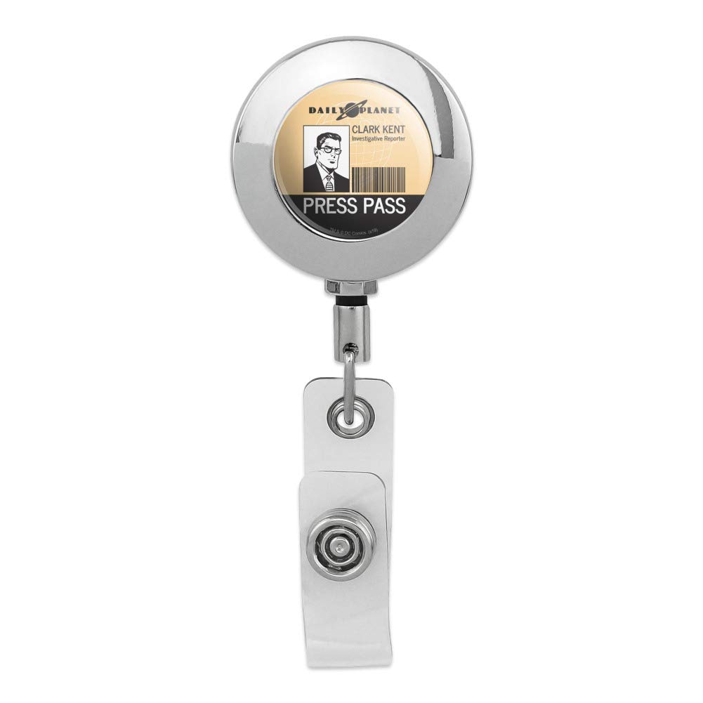 Superman Clark Kent Press Pass Retractable Badge Holder - Premium Metal Chrome ID Card Clip for Journalists, Cosplay & Comic Con Events