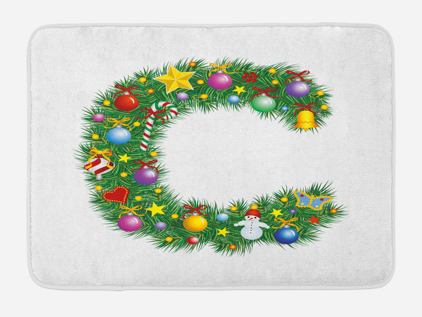 Ambesonne Letter C Non-Slip Bath Mat - Colorful Celebration Design with Hearts & Balls, Plush Bathroom Decor for Winter Holidays, 30.2