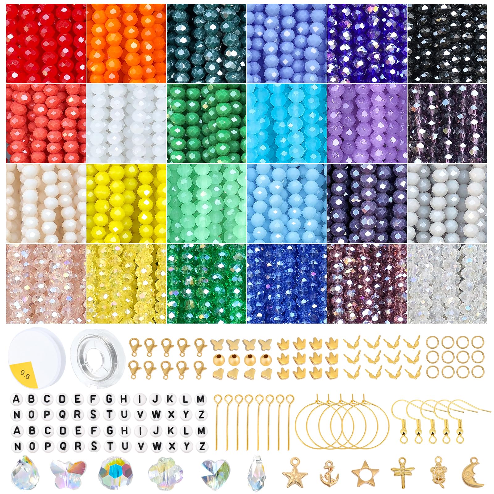 Xilitata 2400Pcs 4mm Glass Beads for Jewelry Making - Crystal Faceted Beads Kit for DIY Bracelets, Necklaces & Craft Projects | Perfect for Friendship Bracelets, Christmas Gifts & Rainbow Bead Crafts