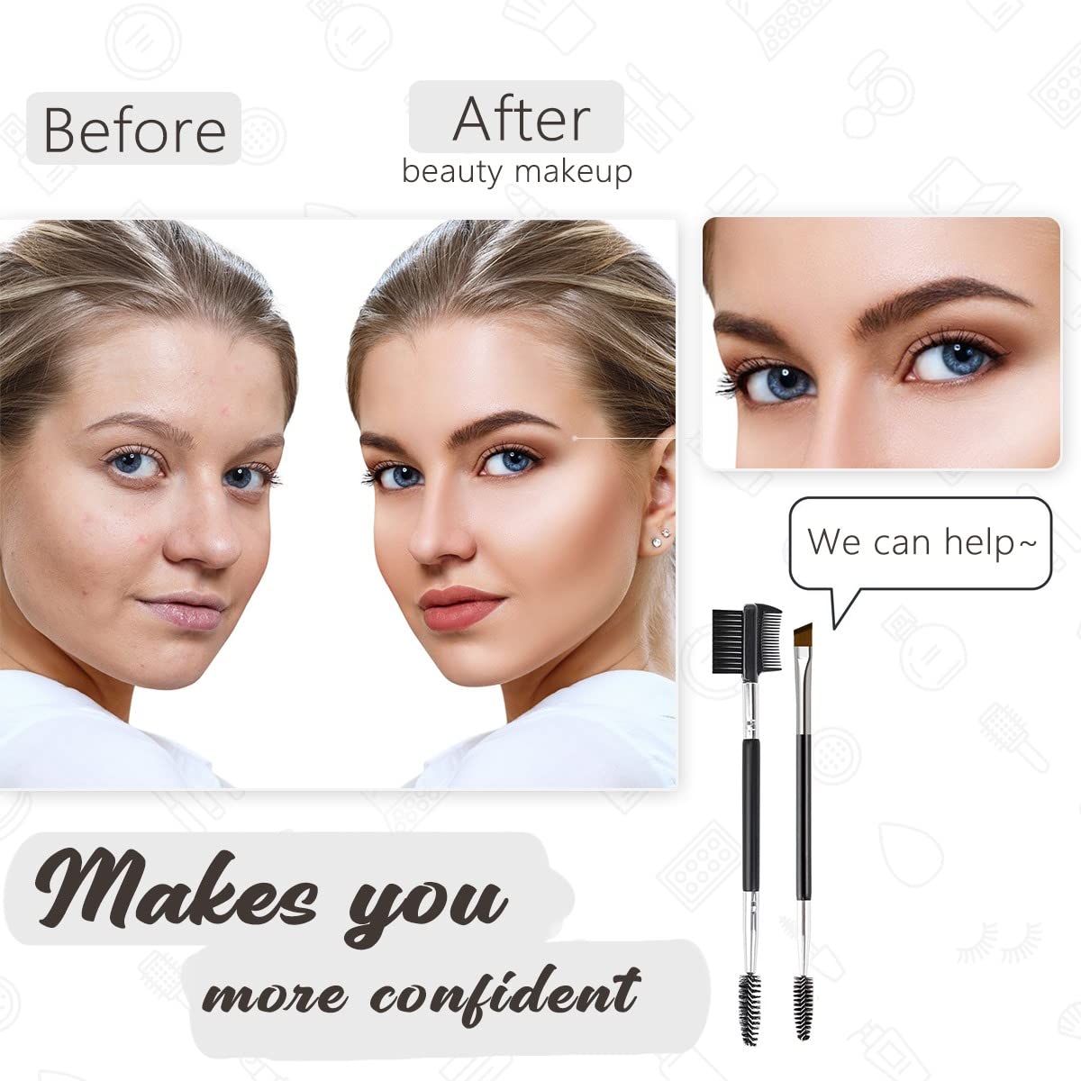 2PCS Professional Eyebrow & Eyelash Brush Set - Double-Ended Angled Brow Brush with Spoolie & 3-Head Eyelash Comb | Perfect for Shaping, Grooming & Styling Eyebrows & Lashes | Ideal for Home Makeup, Salon Use & Travel Beauty Kit