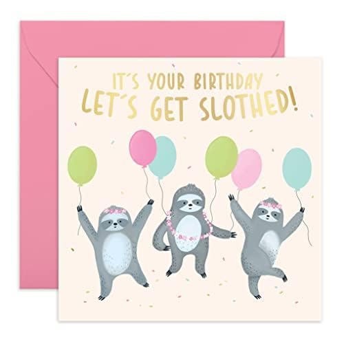 Funny Birthday Cards for Him & Her - 'It's Your Birthday, Let's Get Slothed' Animal-Themed Greeting Card with Stickers - Perfect Gift for Best Friend, Husband, Wife - Great for Parties, Office Celebrations & Special Occasions
