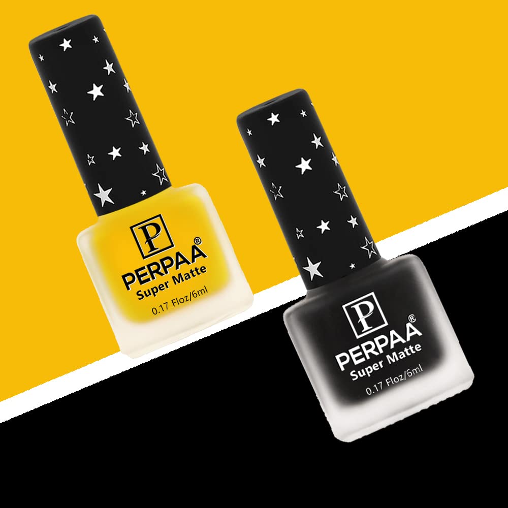 PERPAA® Super Matte Nail Polish - Non-Toxic, Long Lasting, Chip Resistant & Quick Dry Nail Lacquer - Vegan & Cruelty-Free Nail Enamel (2-Pack, Black & Yellow) - Perfect for Everyday Wear, Parties & Special Occasions