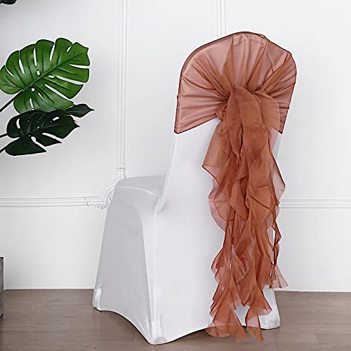 50 Premium Terracotta Curly Chiffon Chair Covers with Sashes - Elegant Wedding, Party & Reception Decorations - Perfect for Banquet Halls, Garden Ceremonies & Special Events