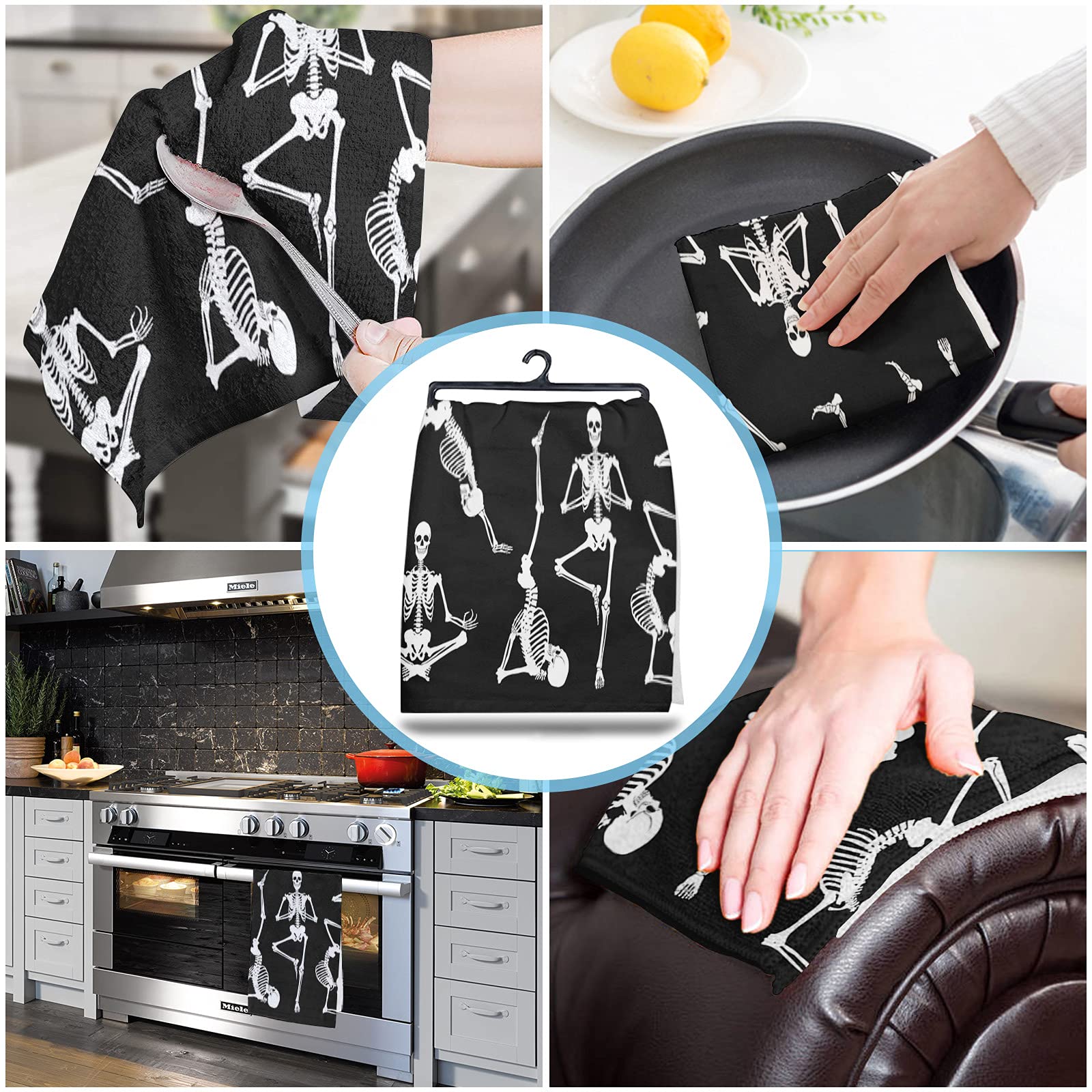 Funny Skeleton Tea Towel - Microfiber, Absorbent & Washable - Halloween Kitchen Decor - 18x28 Inch for Home & Party