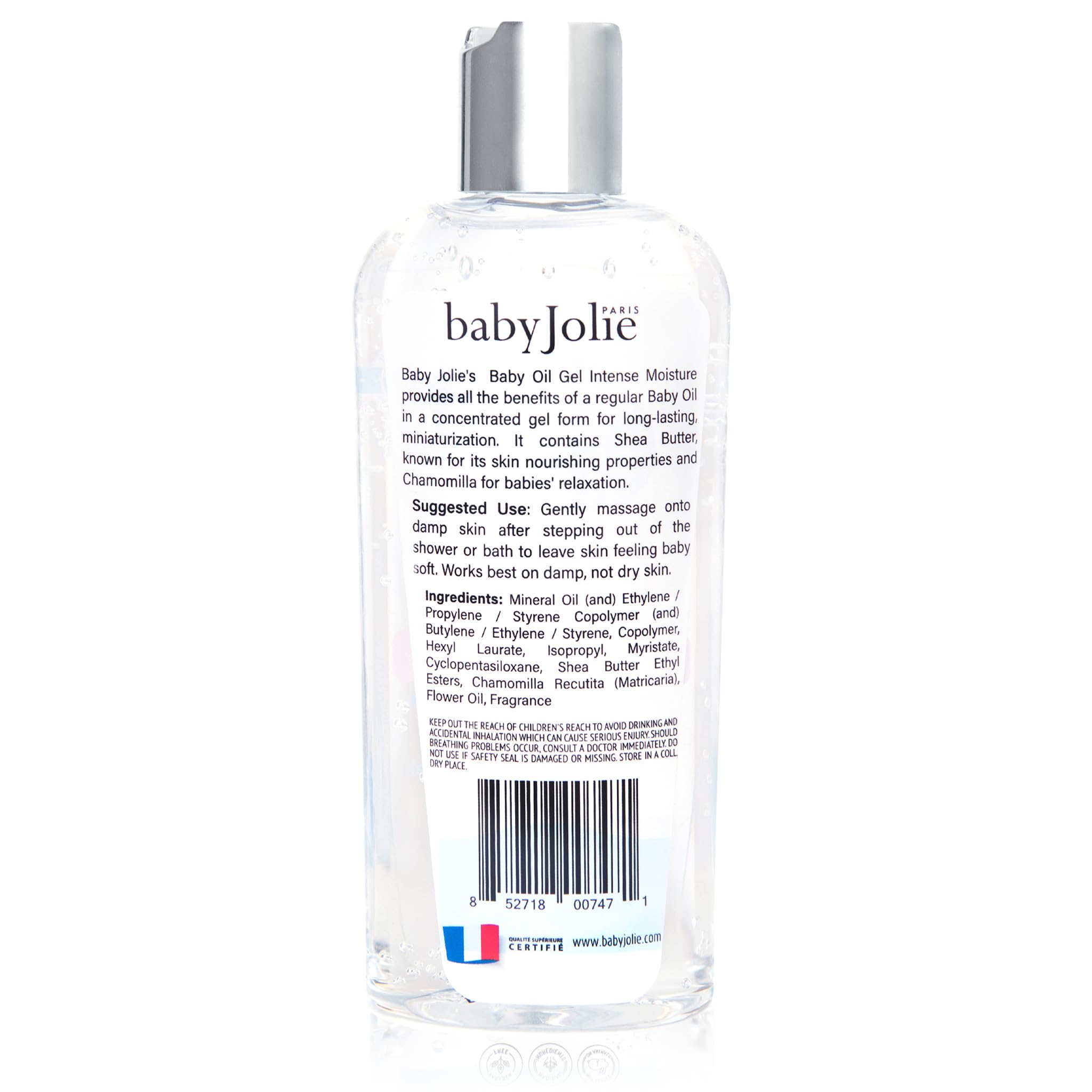 Baby Jolie Relaxing Baby Oil Gel with Shea Butter & Chamomile - Intensive Moisture for Sensitive Skin - 8oz - Perfect for Massage, Dry Skin Care & Bedtime Routine